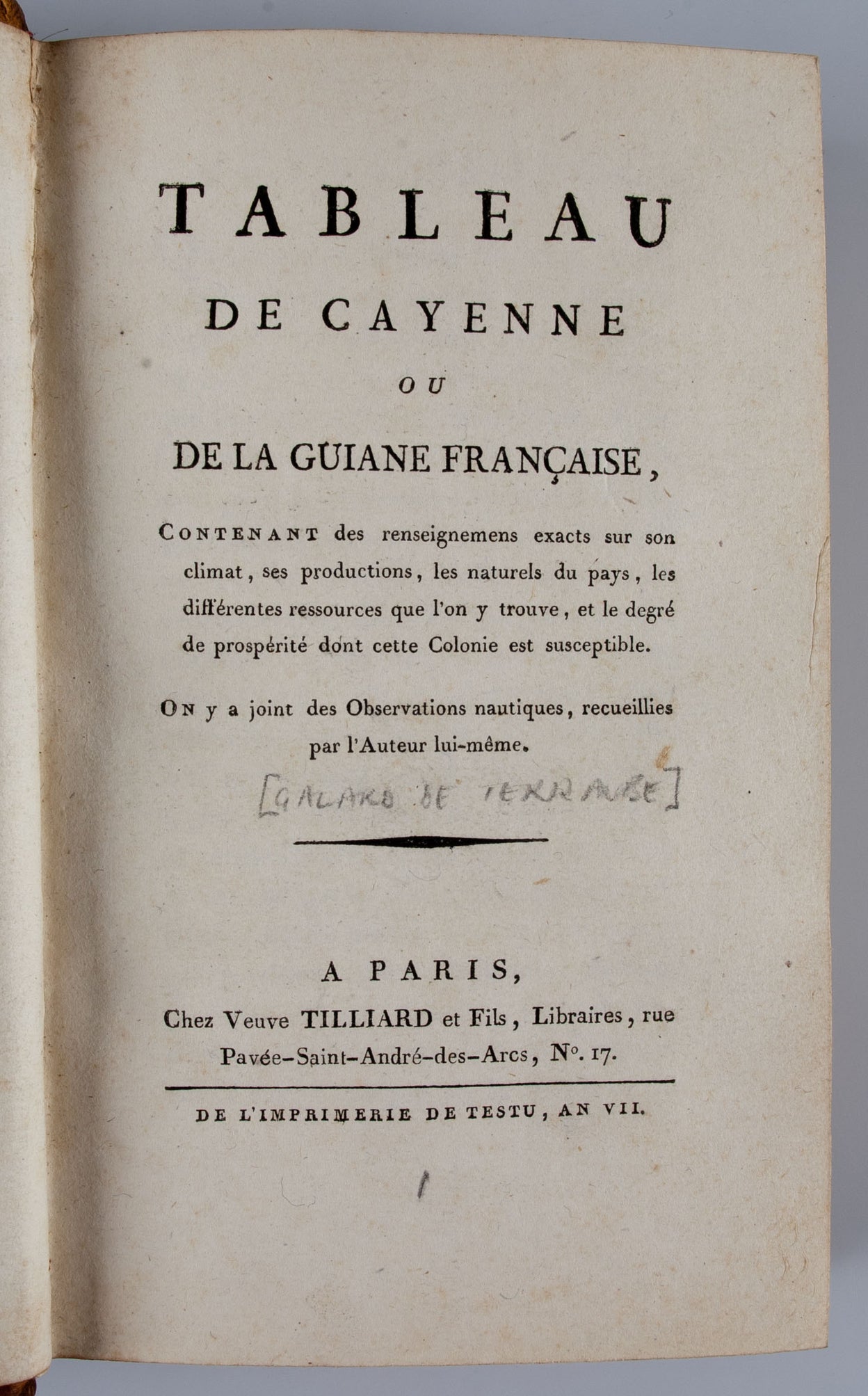 Tableau de Cayenne ou de la Guiane Francaise