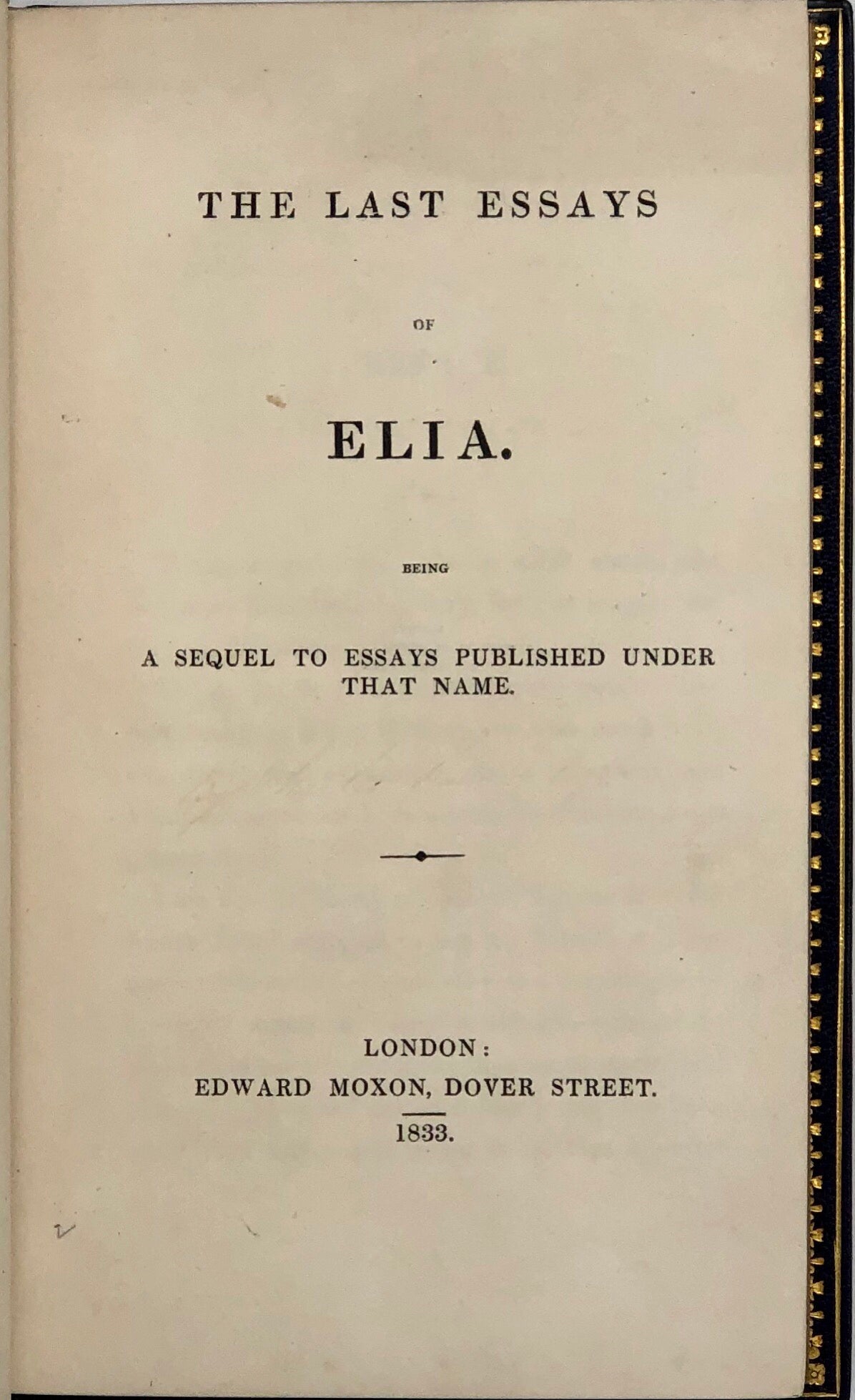 ELIA and LAST ESSAYS OF ELIA.