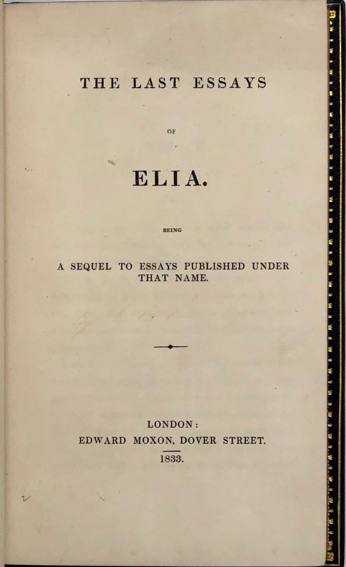 ELIA and LAST ESSAYS OF ELIA.