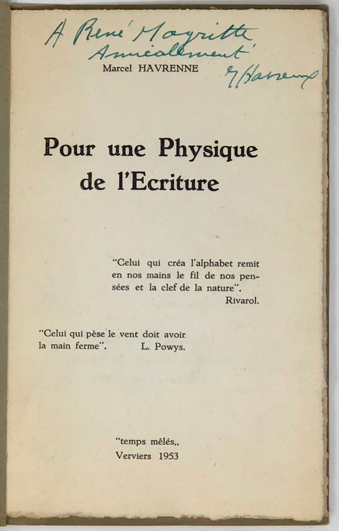 Pour une Physique de L'Ecriture.