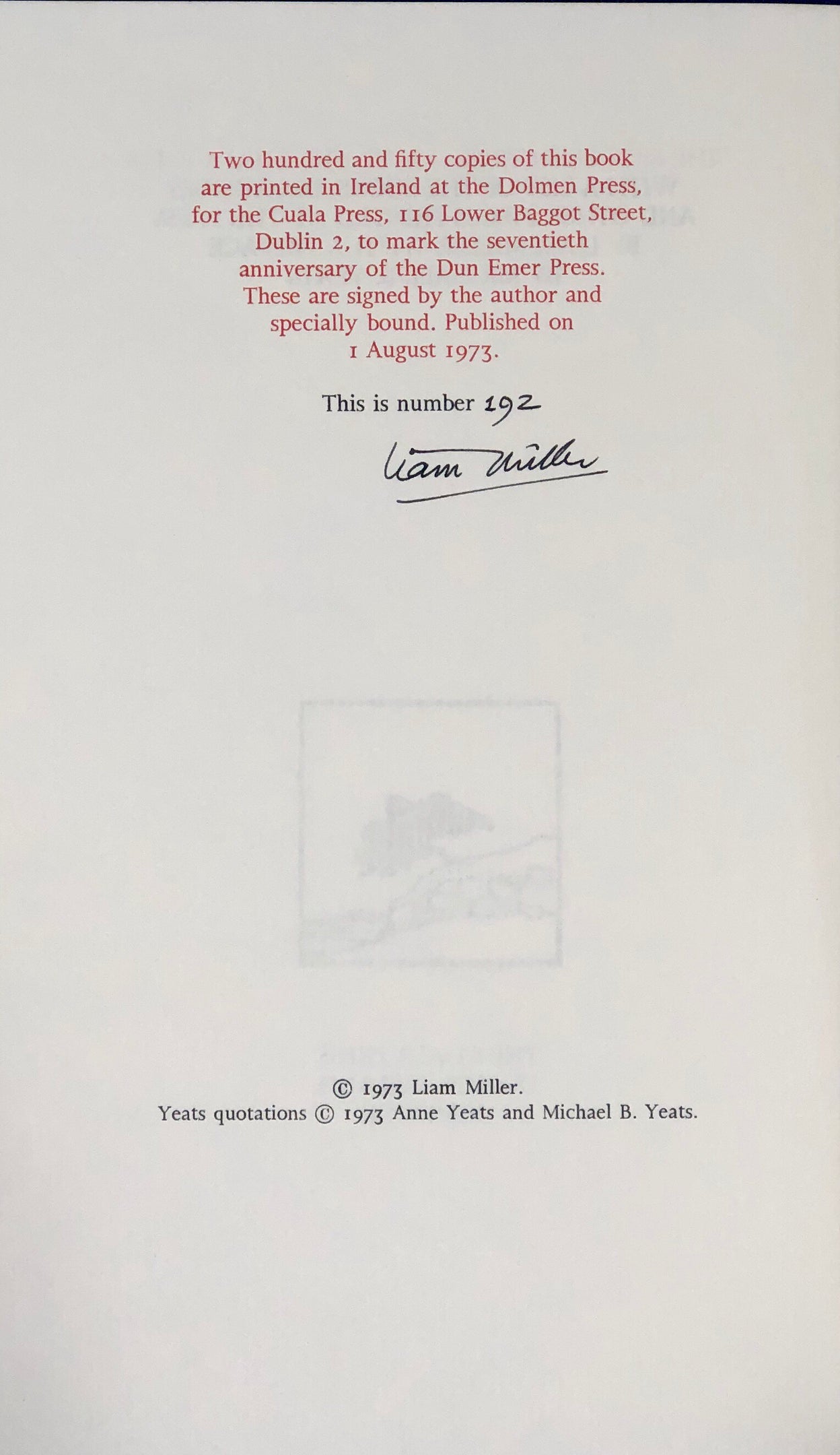 The Dun Emer Press, Later the Cuala Press. With a List of the Books, Broadsides and other Pieces printed at the Press. With a preface by Michael B. Yeats.