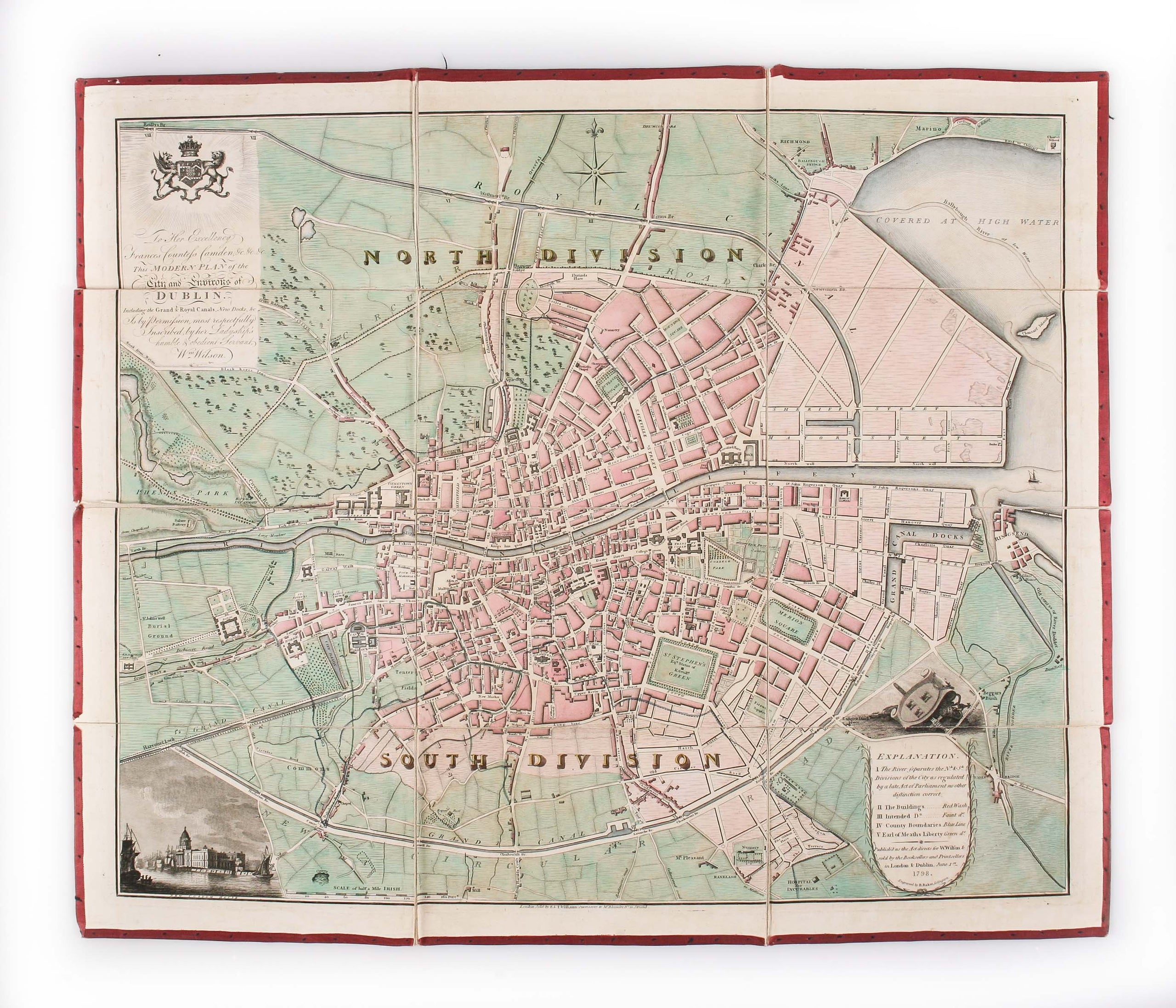 [Untitled Plan of Dublin] To Her Excellency Frances Countess Camden, &c. &c. &c. this Modern Plan of the City and Environs of Dublin. Including the Grand & Royal Canals, New Docks, &c … is … most respectfully inscribed ...