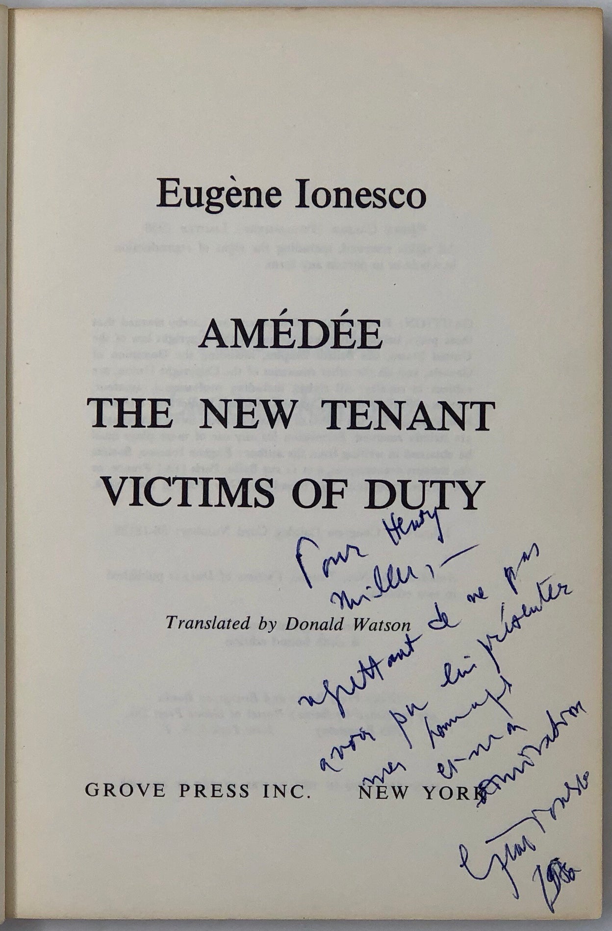 Amédée; The New Tenant and The Victims of Duty.