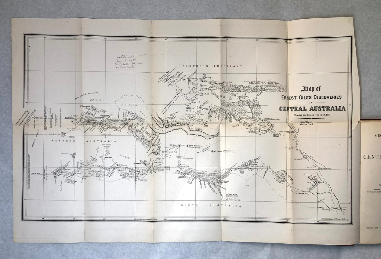 Geographic travels in central Australia from 1872 to 1874.
