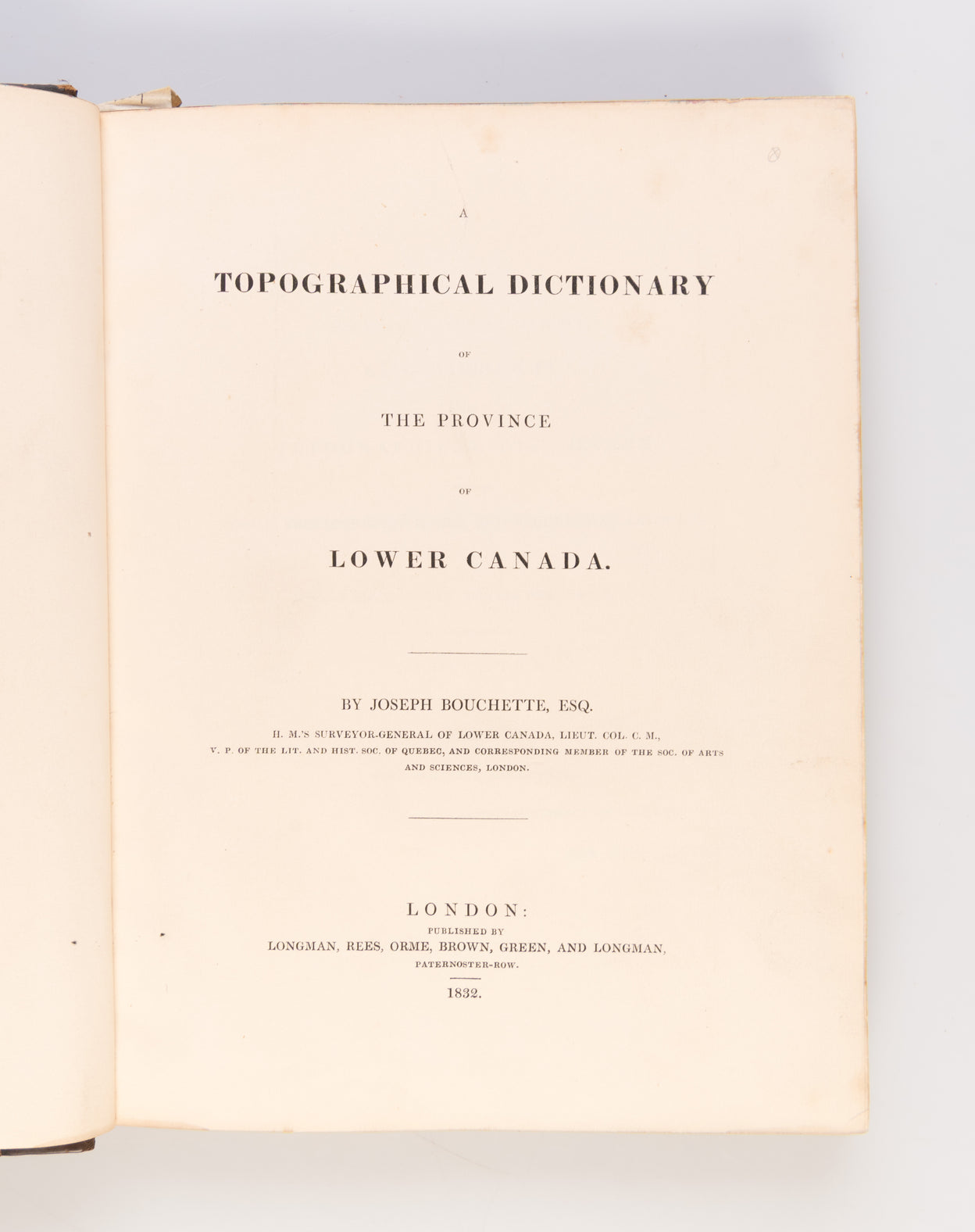 A Topographical Dictionary of the Province of Lower Canada.
