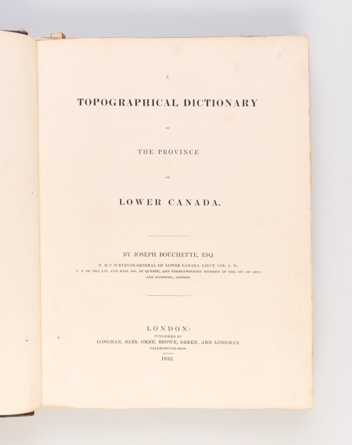 A Topographical Dictionary of the Province of Lower Canada.