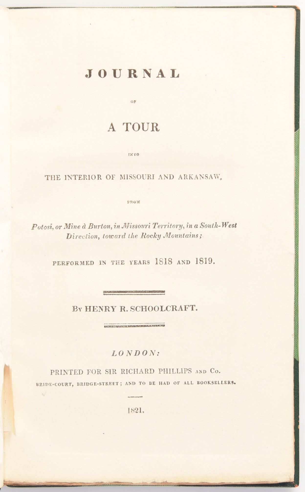 Journal of a tour into the interior of Missouri and Arkansaw