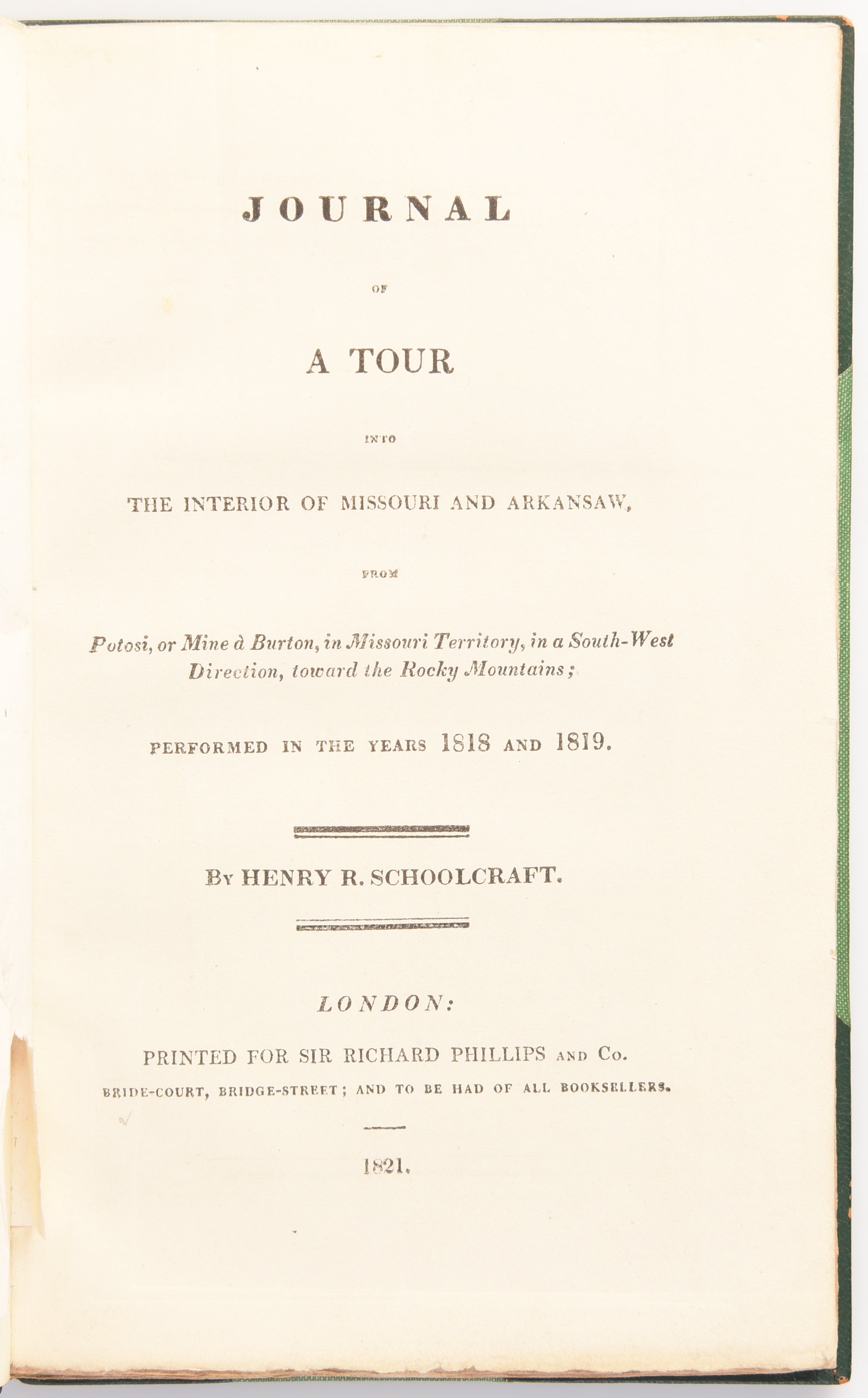 Journal of a tour into the interior of Missouri and Arkansaw