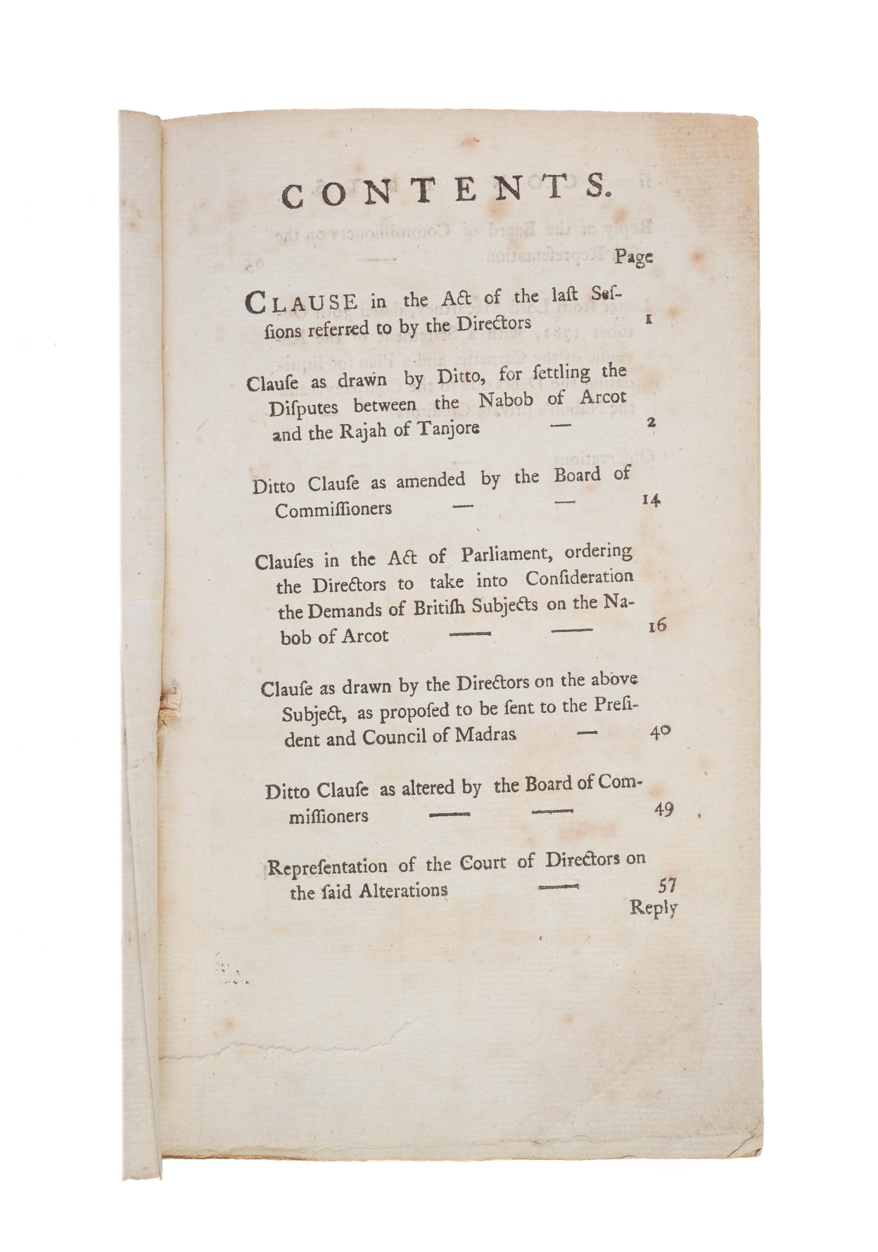 Original Papers relative to the rights and pretensions of the Nabob of Arcot, and the Rajah of Tanjore, and to the Demands of British Subjects on the Nabob of Arcot.