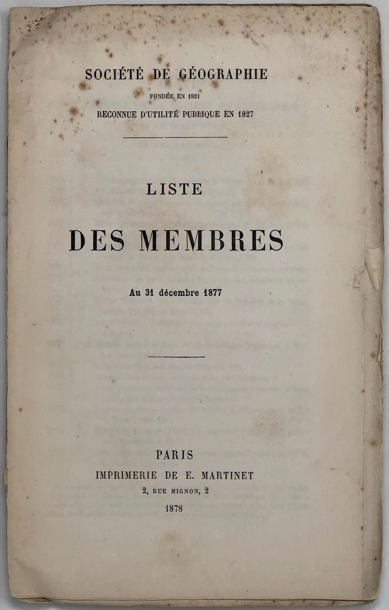 Bulletin... [with Liste des Members au 31 Decembre, 1877].