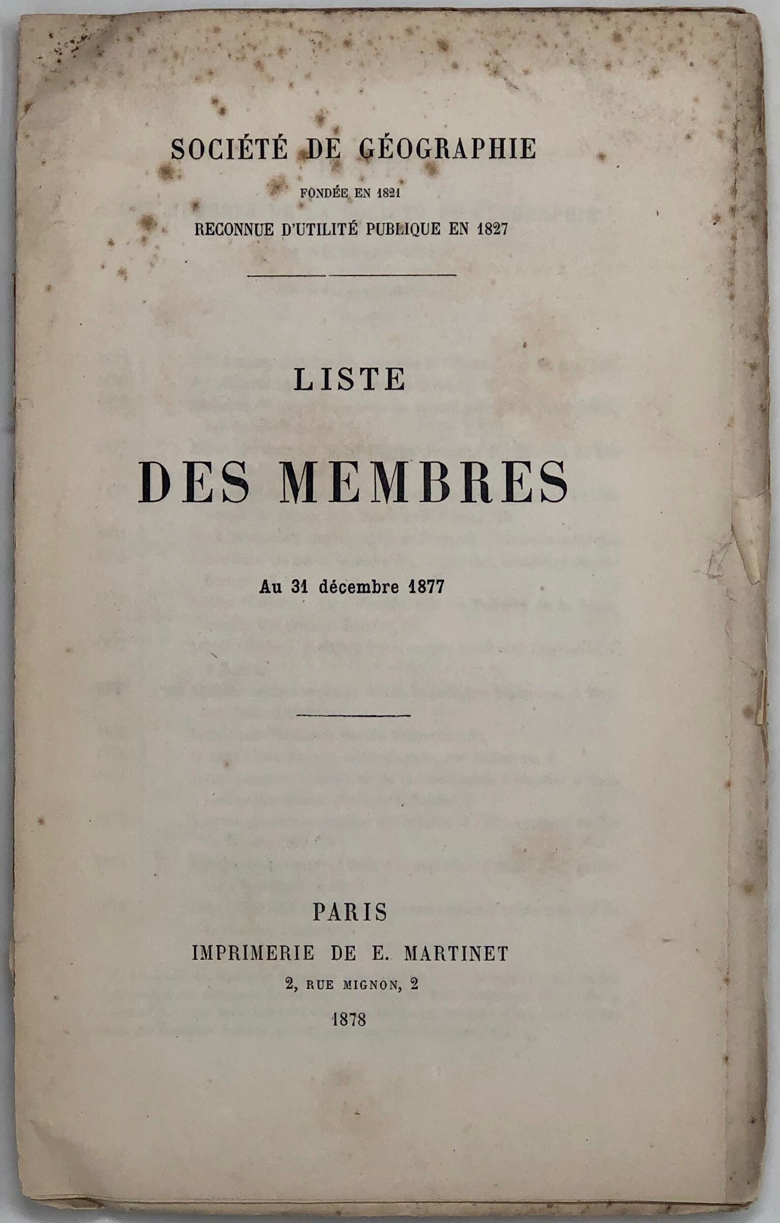 Bulletin... [with Liste des Members au 31 Decembre, 1877].