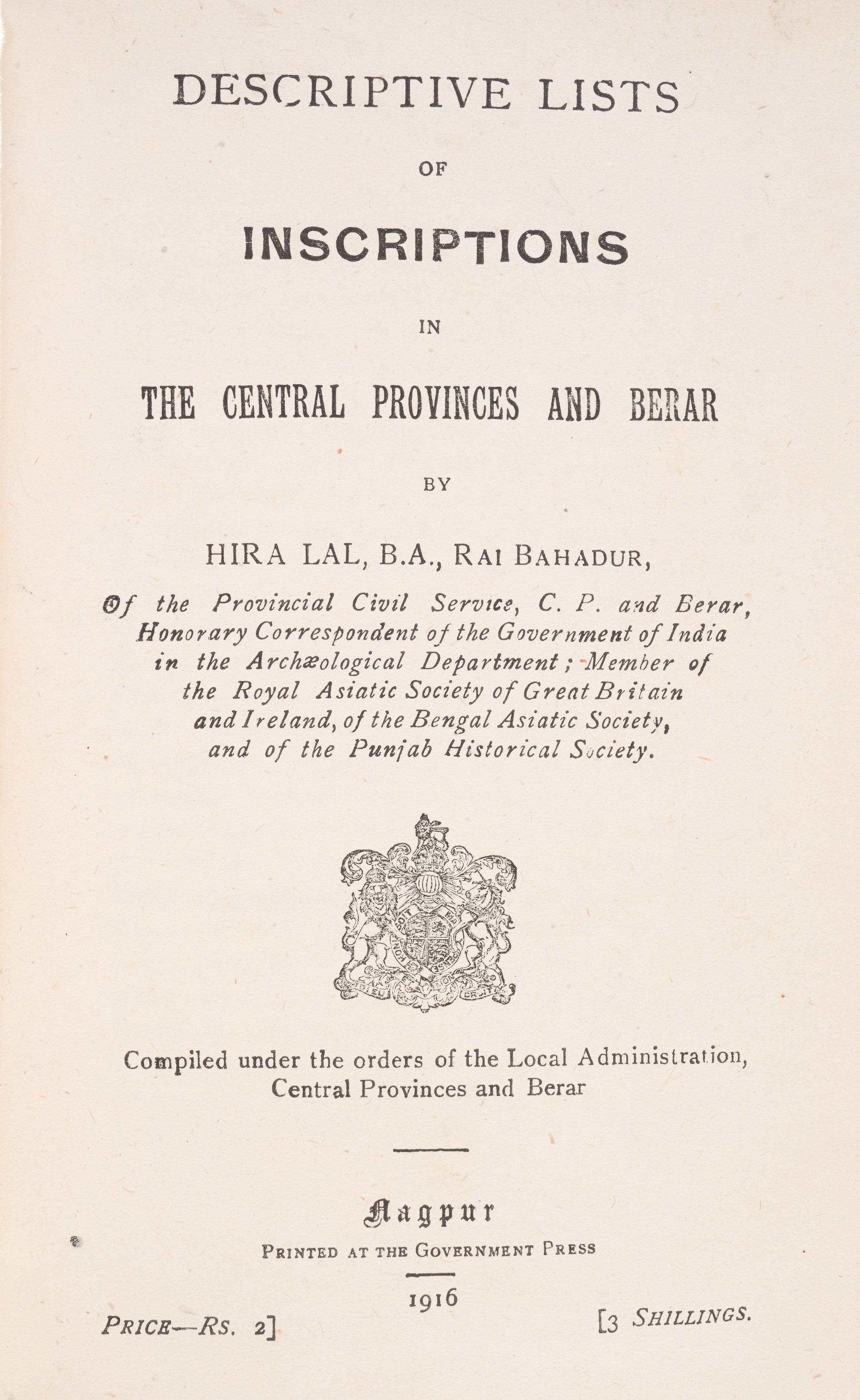 Descriptive Lists of Inscriptions in the Central Provinces and Berar.