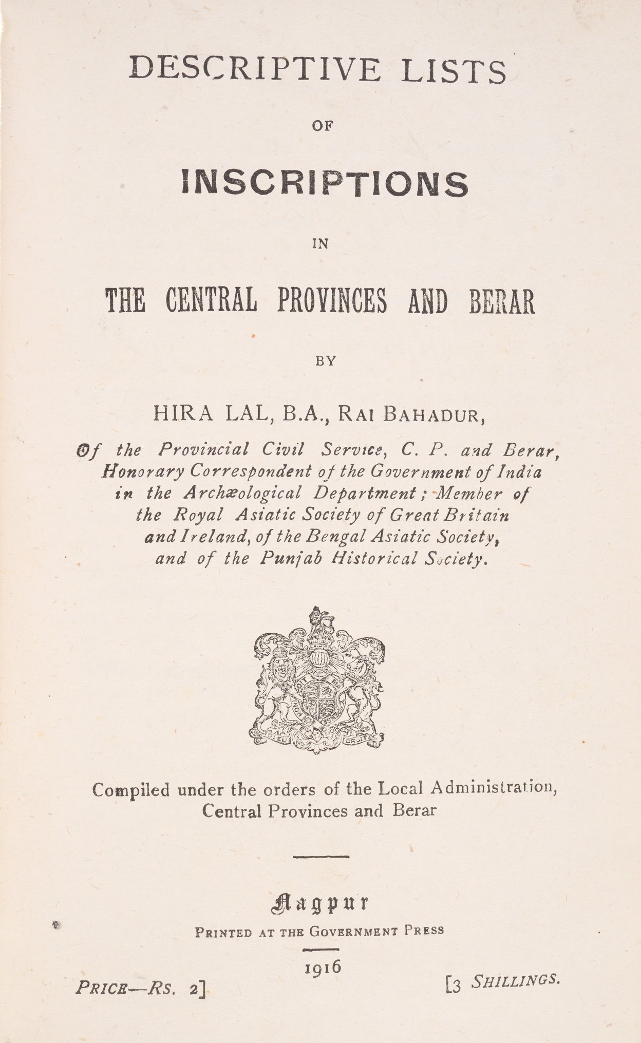 Descriptive Lists of Inscriptions in the Central Provinces and Berar.