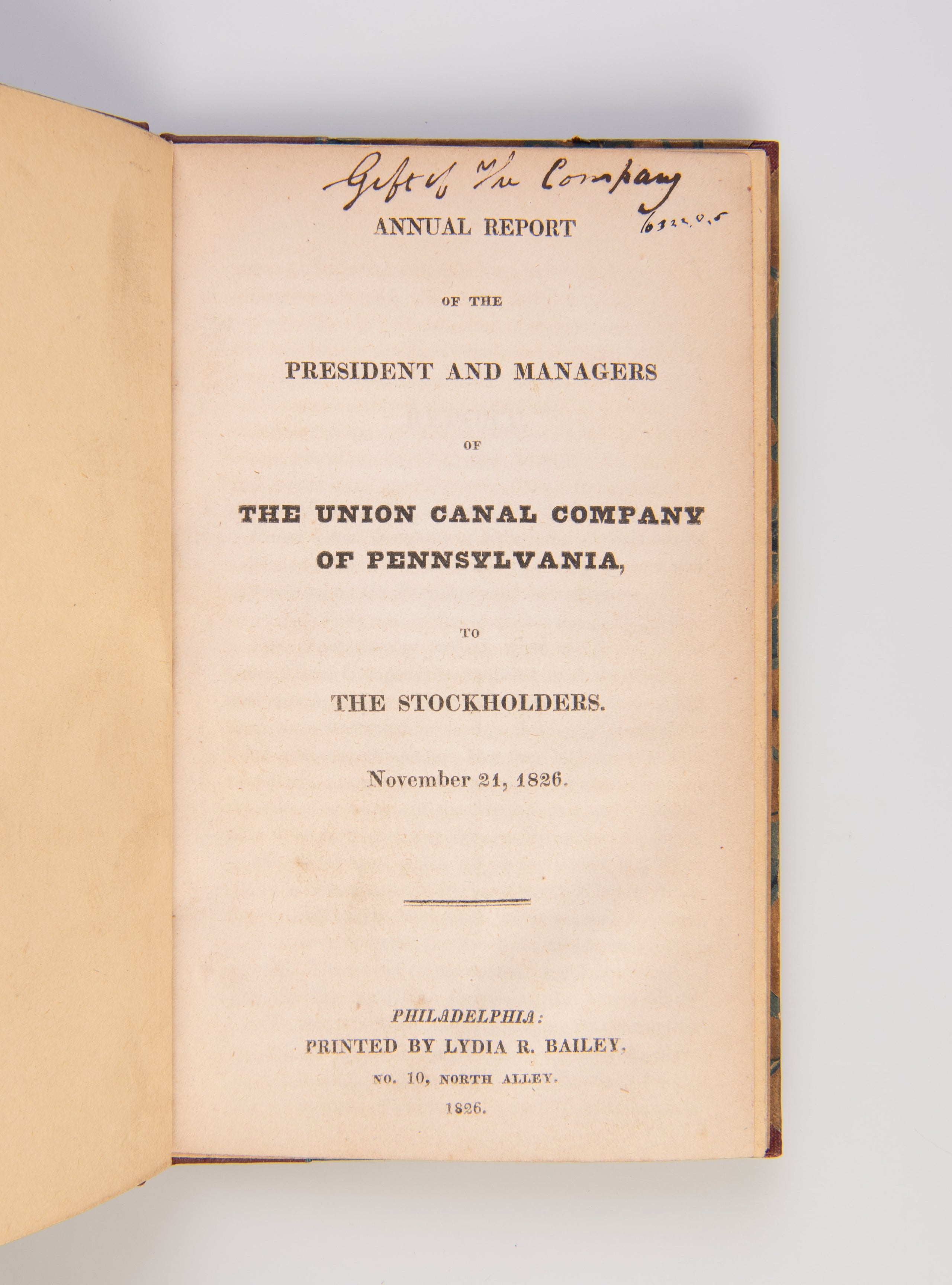 Annual Report of the President and Managers of the Union Canal Company of Pennsylvania to the Stockholders, Nov 21, 1826
