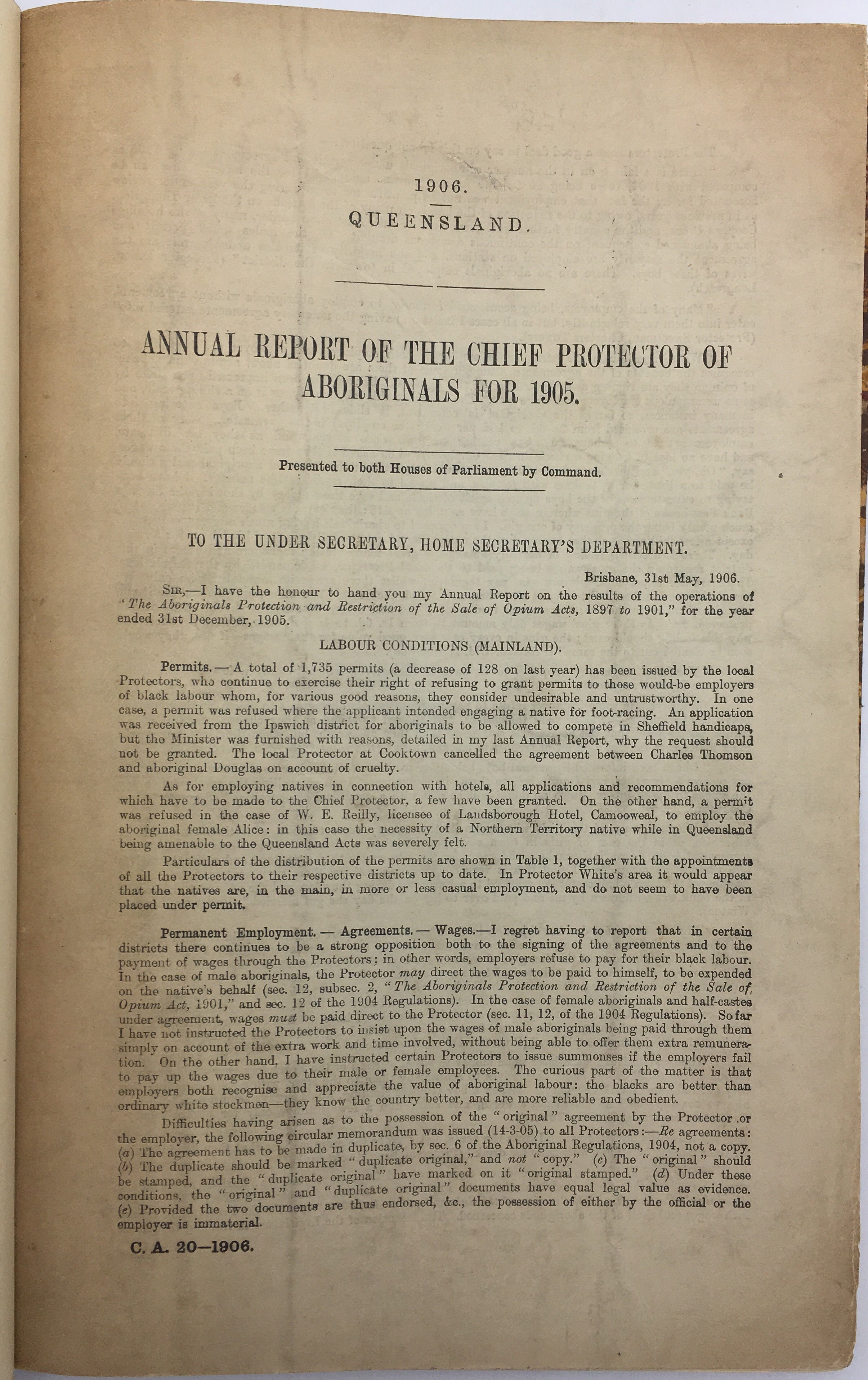 Annual Report of the Chief Protector of Aboriginals for 1903-1909.