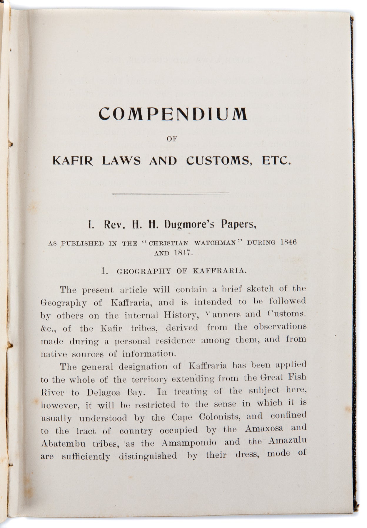 A Compendium of Kafir Laws & Customs,