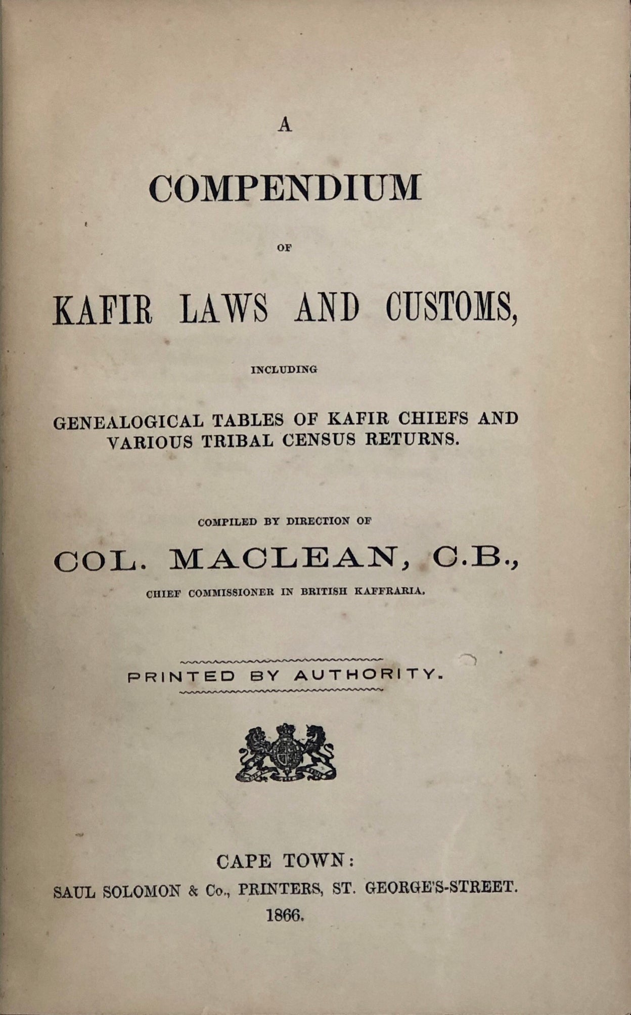 A Compendium of Kafir Laws & Customs,