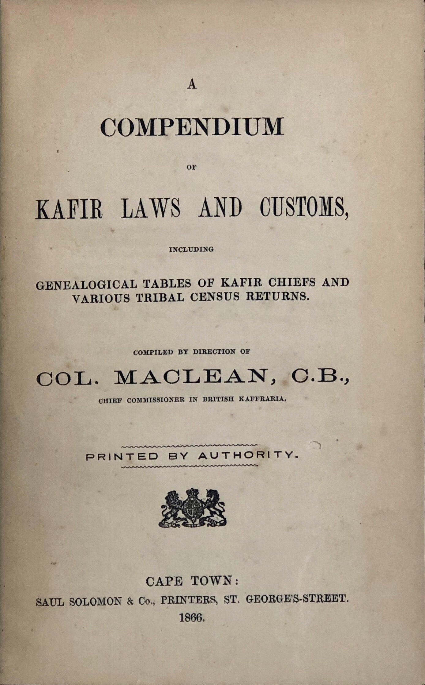 A Compendium of Kafir Laws & Customs,