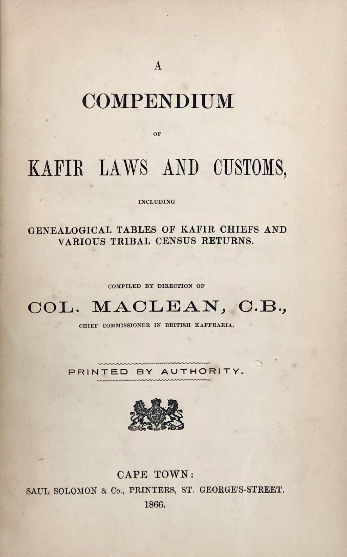 A Compendium of Kafir Laws & Customs,