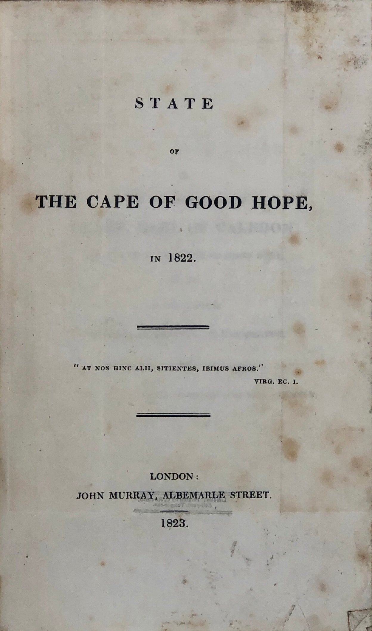 State of the Cape of Good Hope, in 1822.