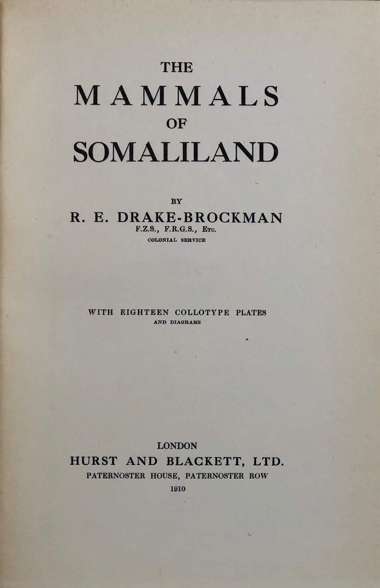 The Mammals of Somaliland.