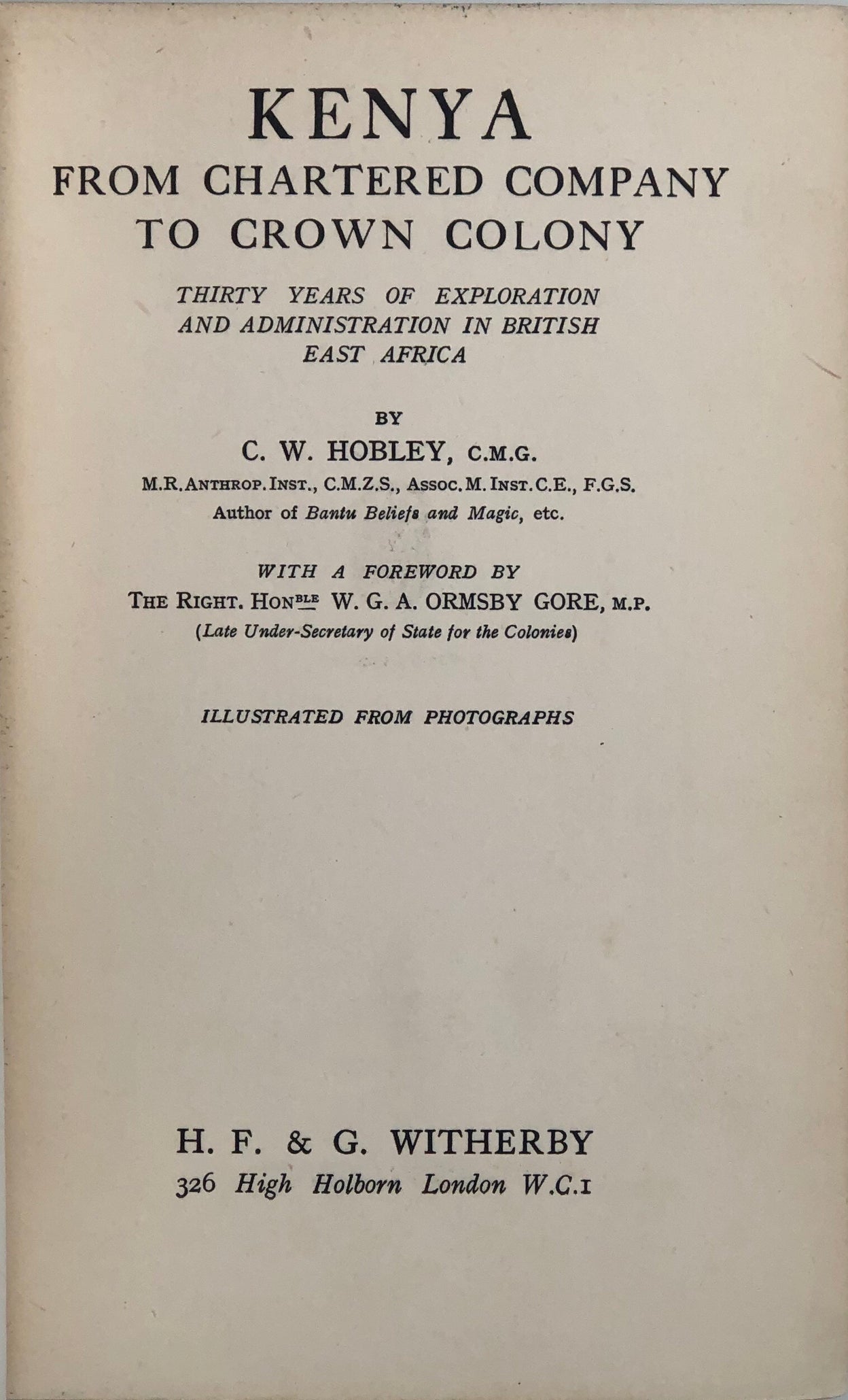 Kenya from Chartered Company to Crown Colony;