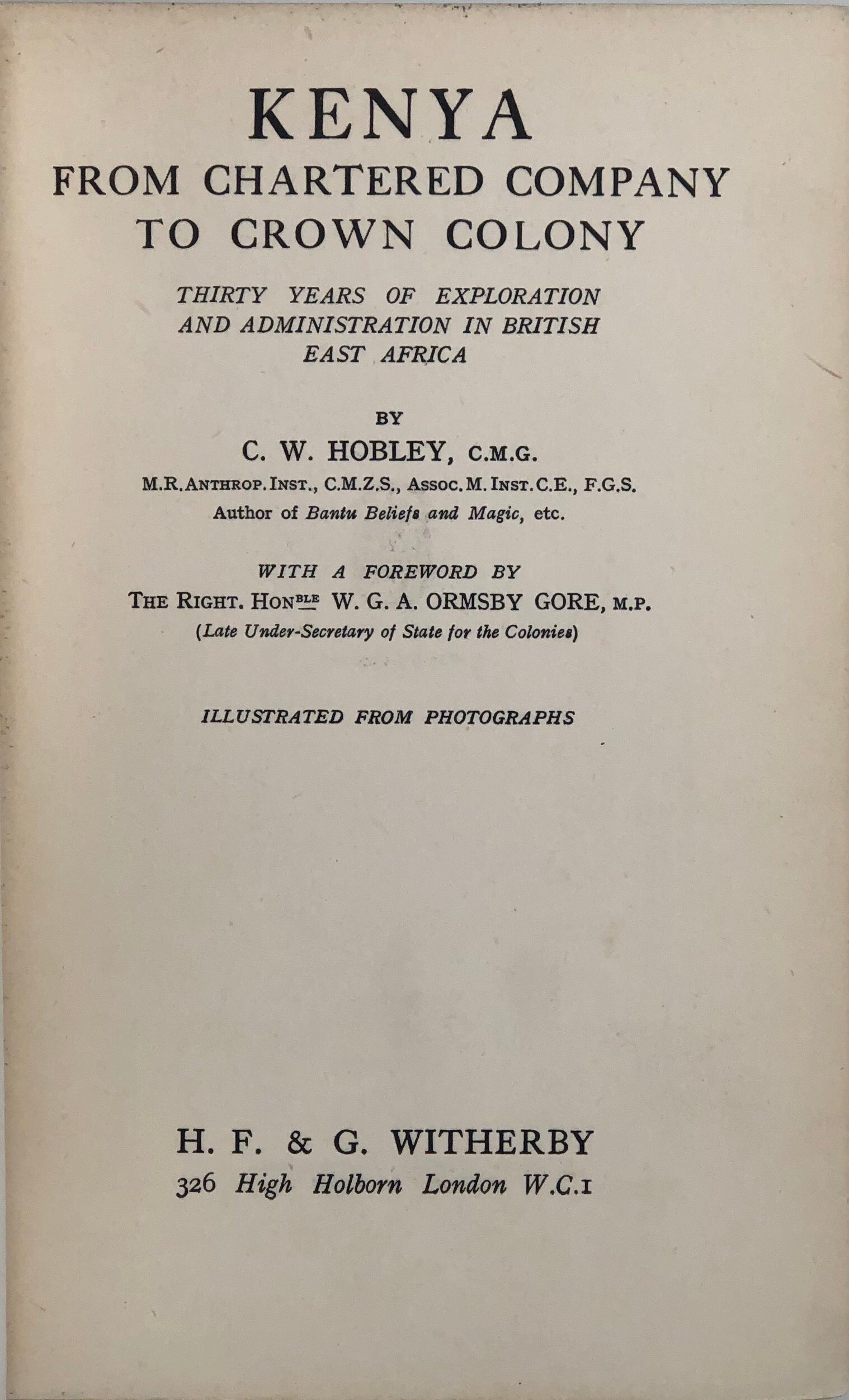 Kenya from Chartered Company to Crown Colony;