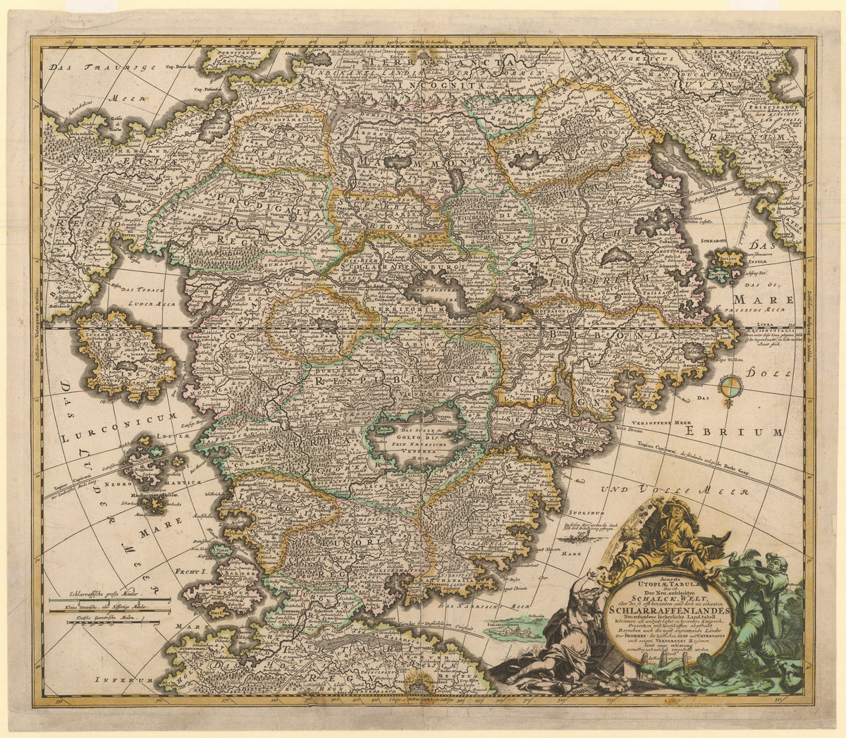 Accurata Utopiae Tabula Das ist Der Neu entdeckten Schalk=Welt oder des so offt benannten, und doch nmie erkannten Schlaraffenlandes …