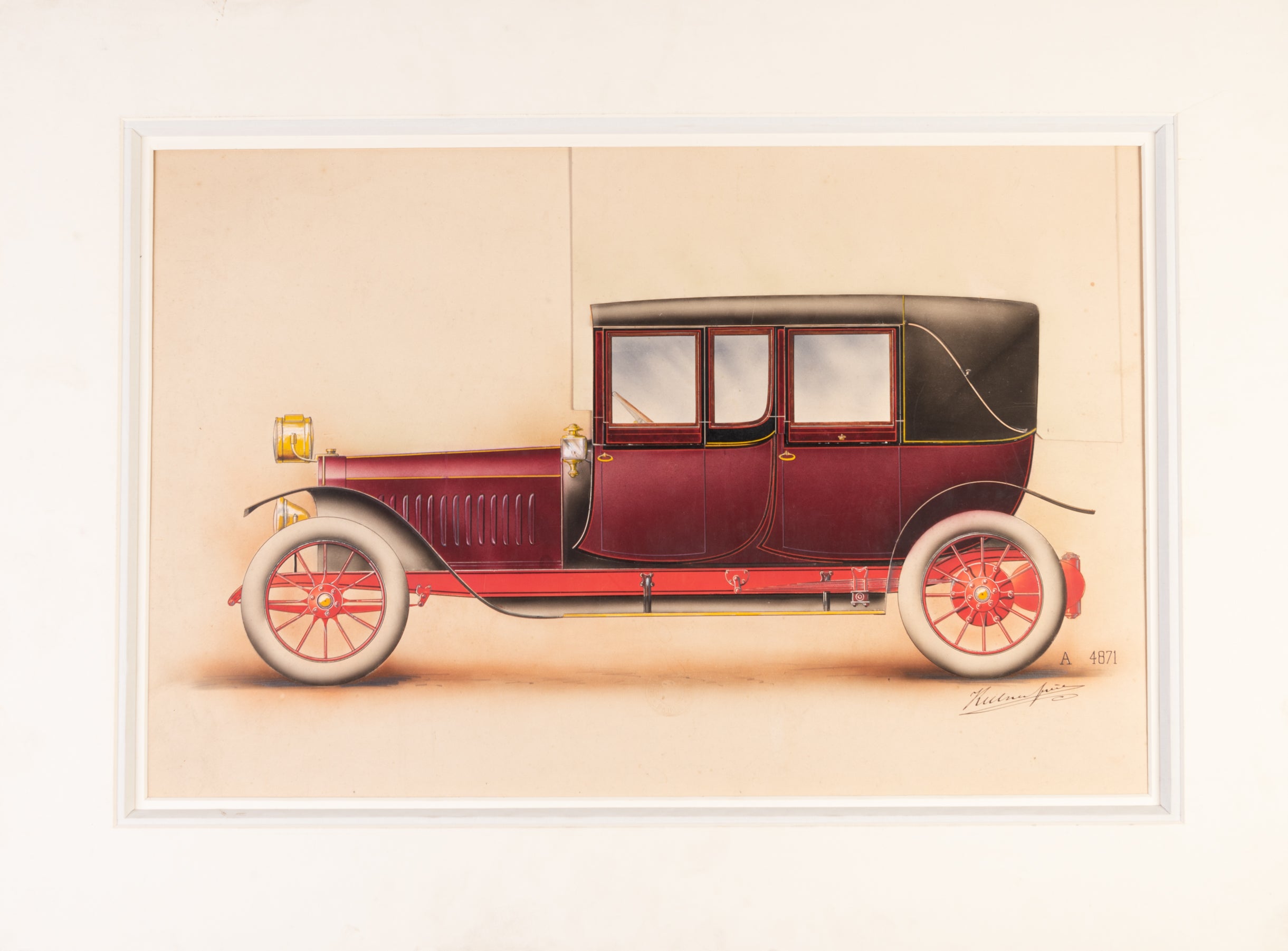 Two superb gouache and oil coachwork designs for classic brougham automobiles. c 1910-1920.