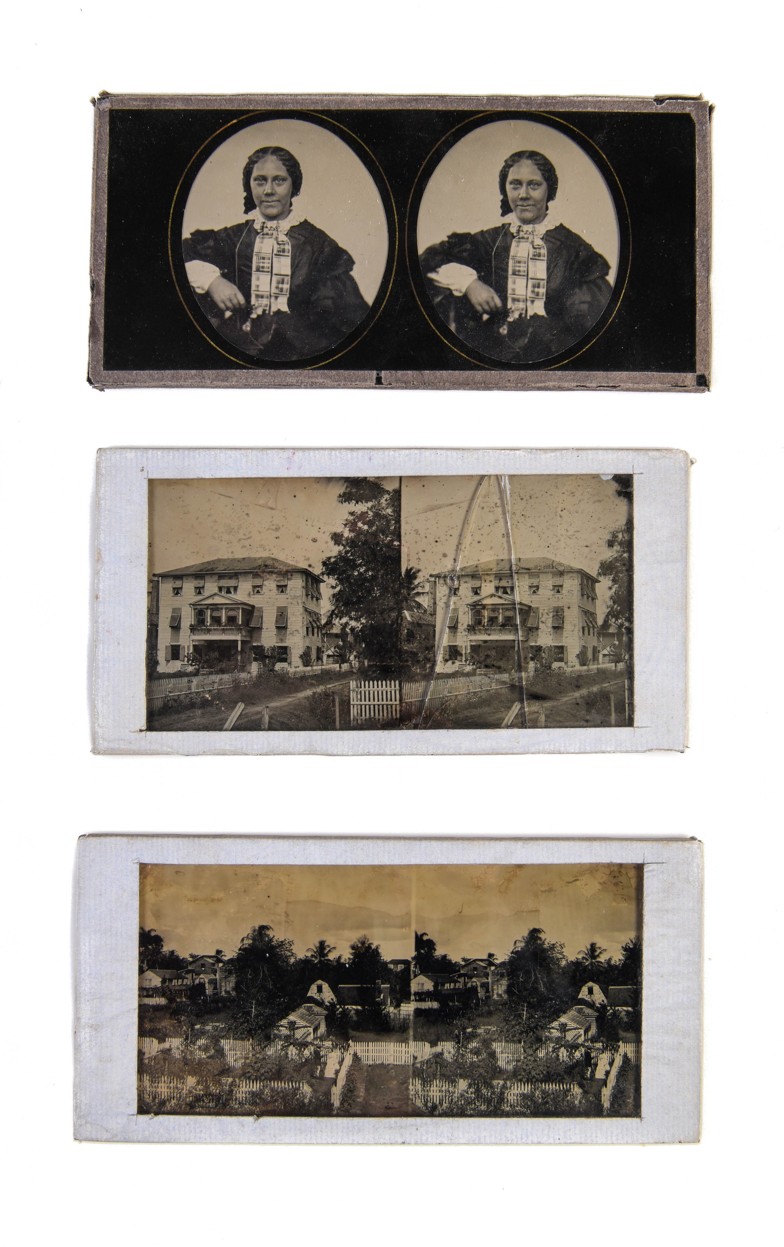 Three glass stereoviews.