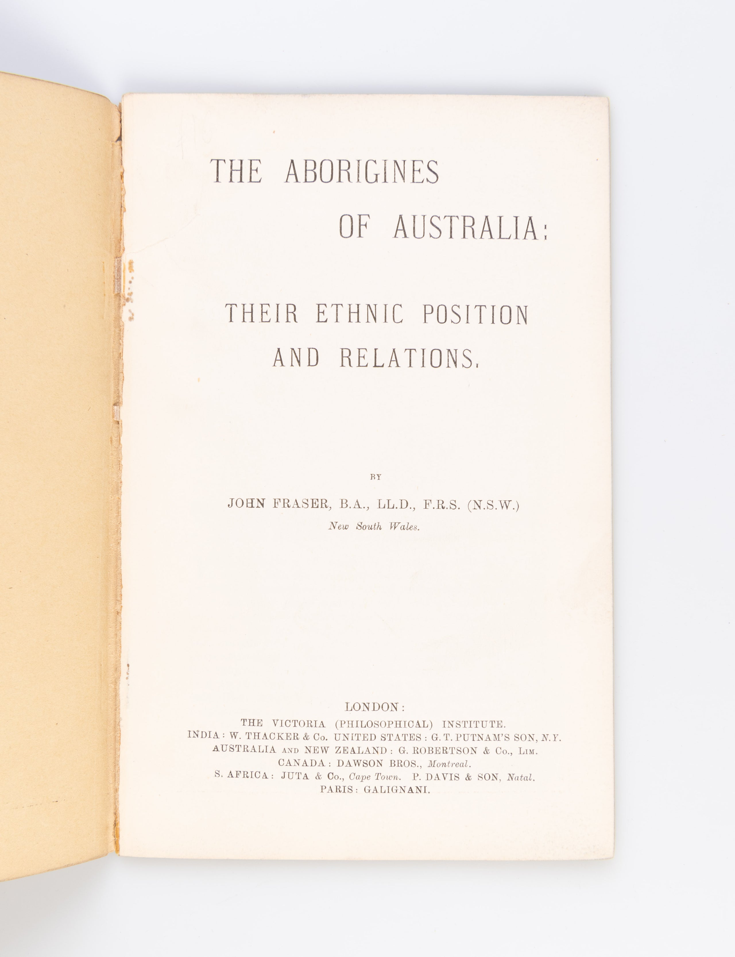 The Aborigines of Australia: their Ethnic Position and Relations.