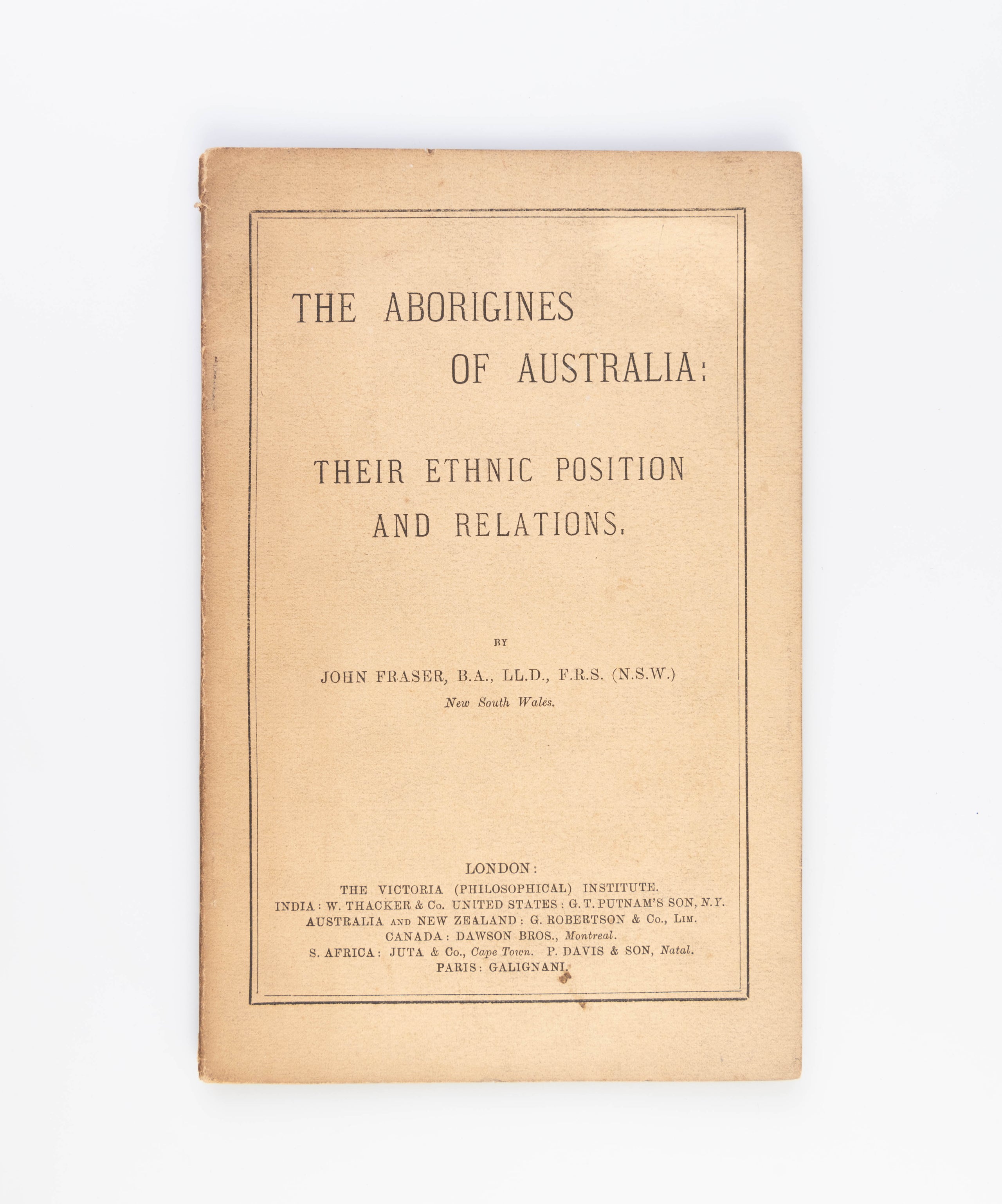The Aborigines of Australia: their Ethnic Position and Relations.