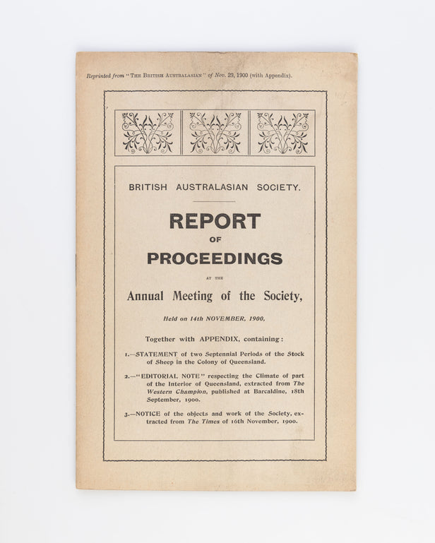 Report of Poceedings at the Annual Meeting of the Society held on 14th November, 1900 ...
