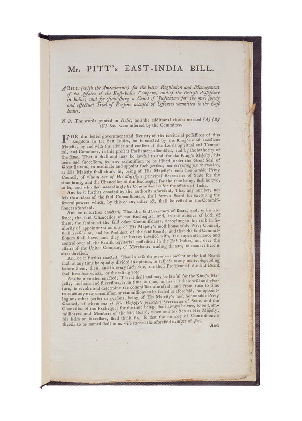 Mr. Pitt's East India Bill.