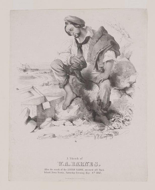 A Sketch of W.A. Barnes after the wreck of the Anglo Saxon, wrecked off Duck Island, Nova Scotia, Saturday Evening May 8th 1847.