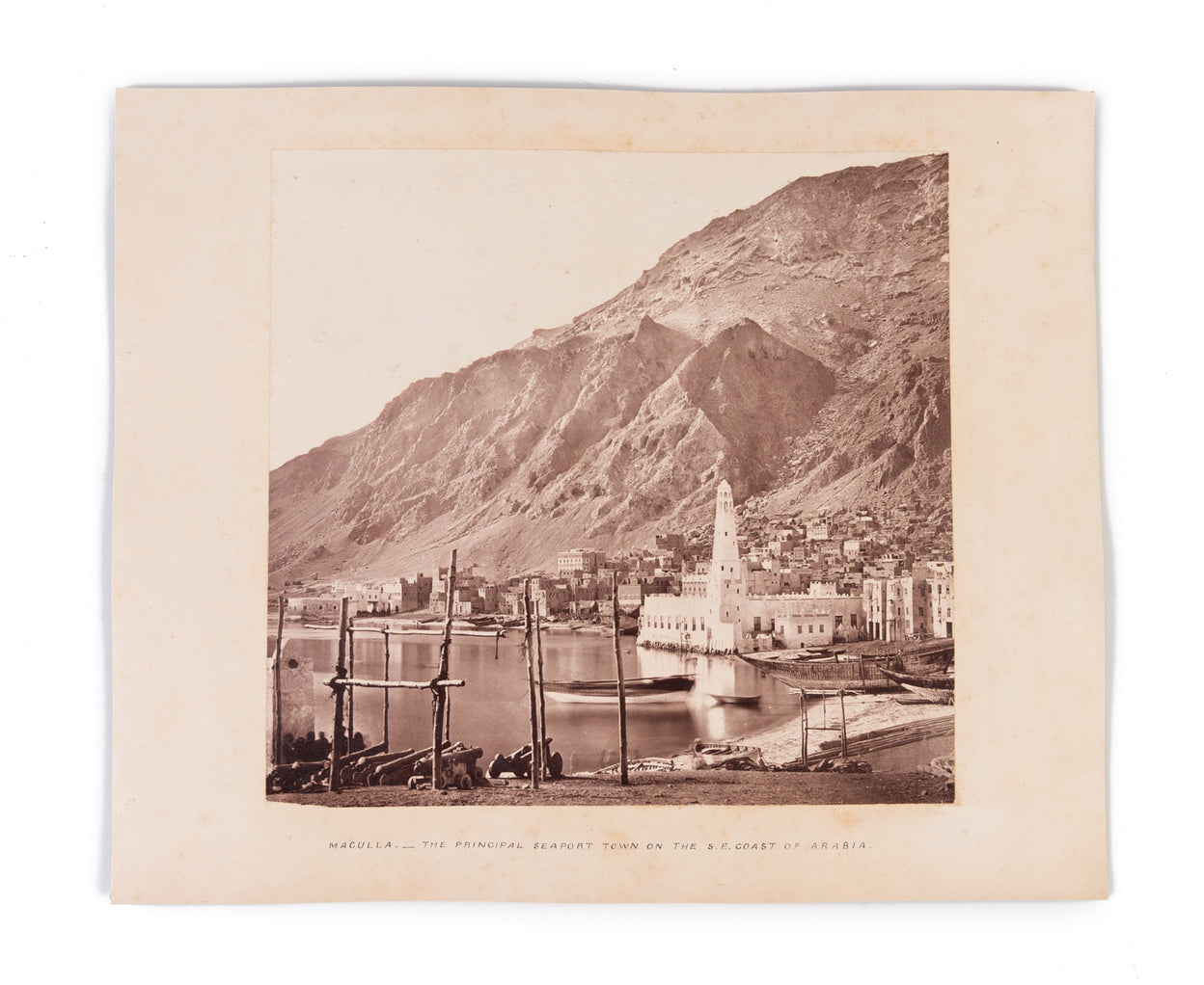 Albumen photograph of the harbour of Mukalla.