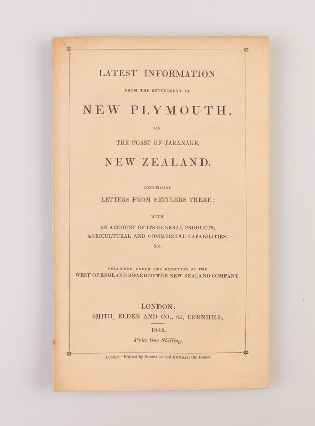Latest Information from the Settlement of New Plymouth