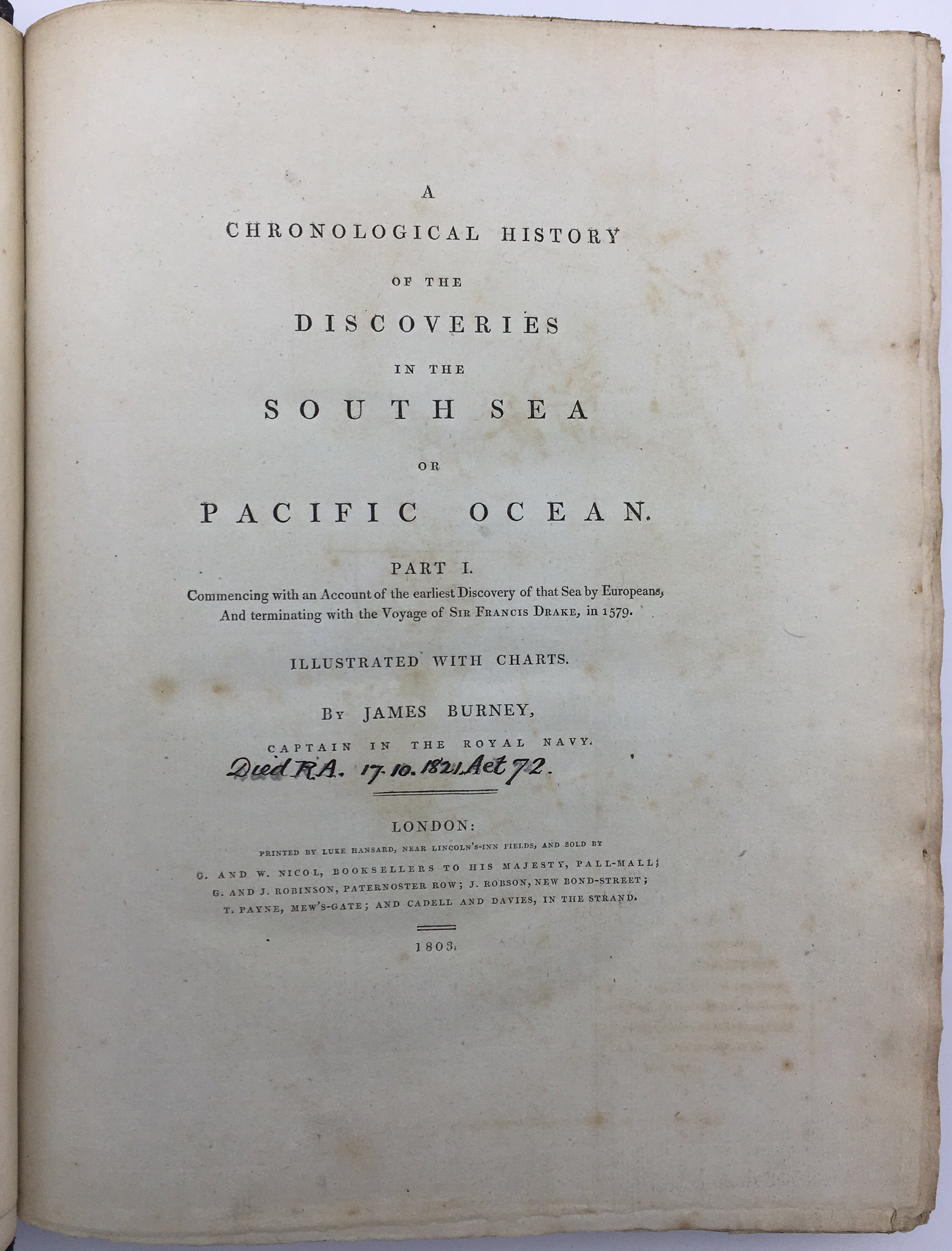 A Chronological History of the Discoveries in the South Sea or Pacific Ocean.