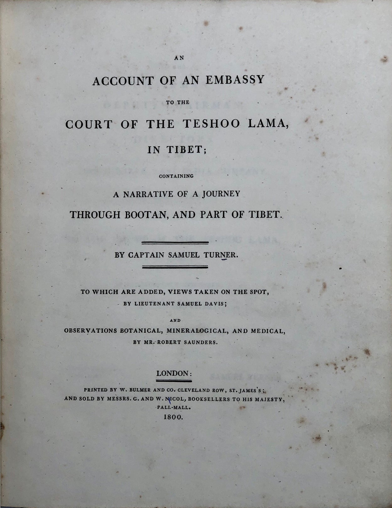 An Account of an Embassy to the Court of the Teshoo Lama, in Tibet;