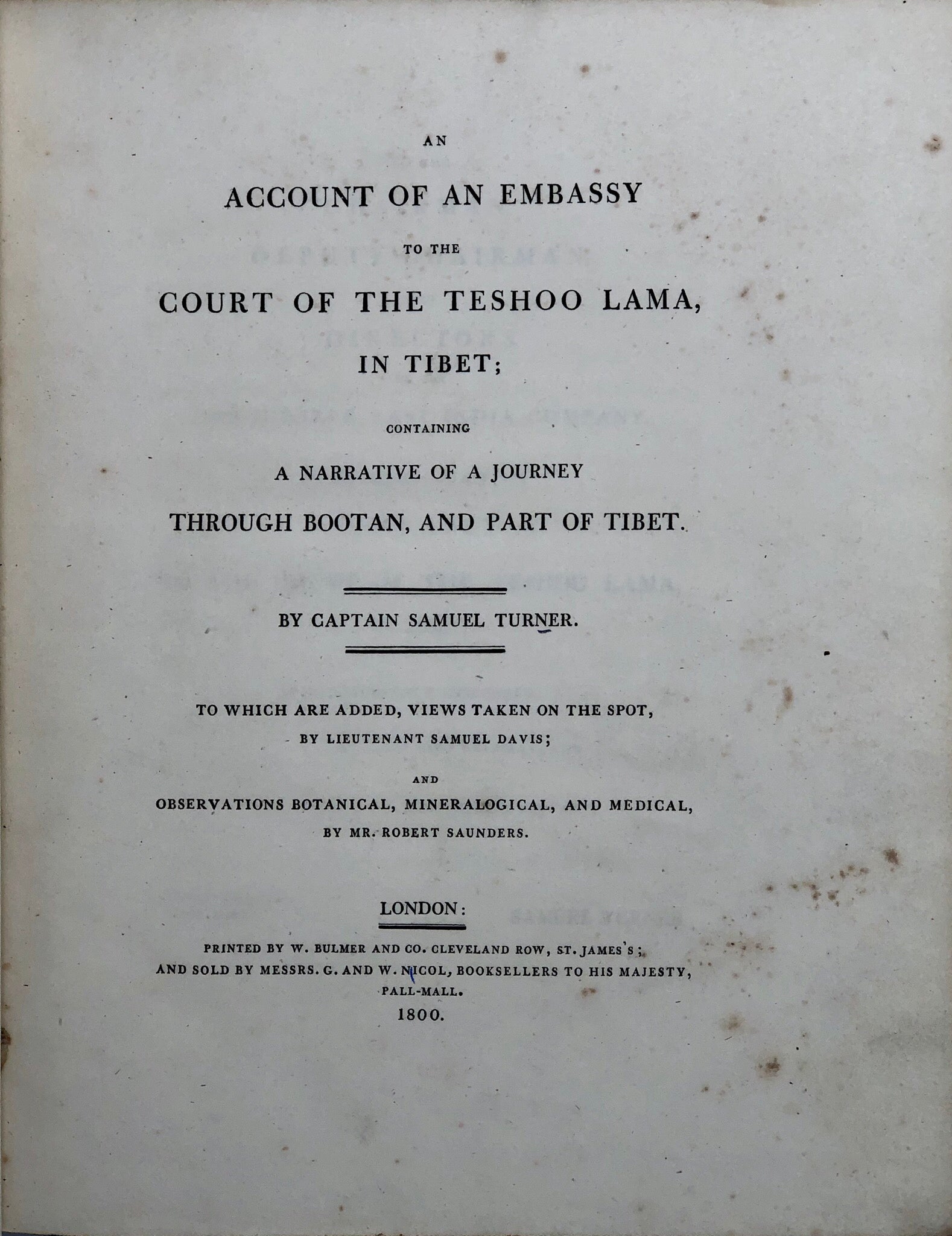 An Account of an Embassy to the Court of the Teshoo Lama, in Tibet;