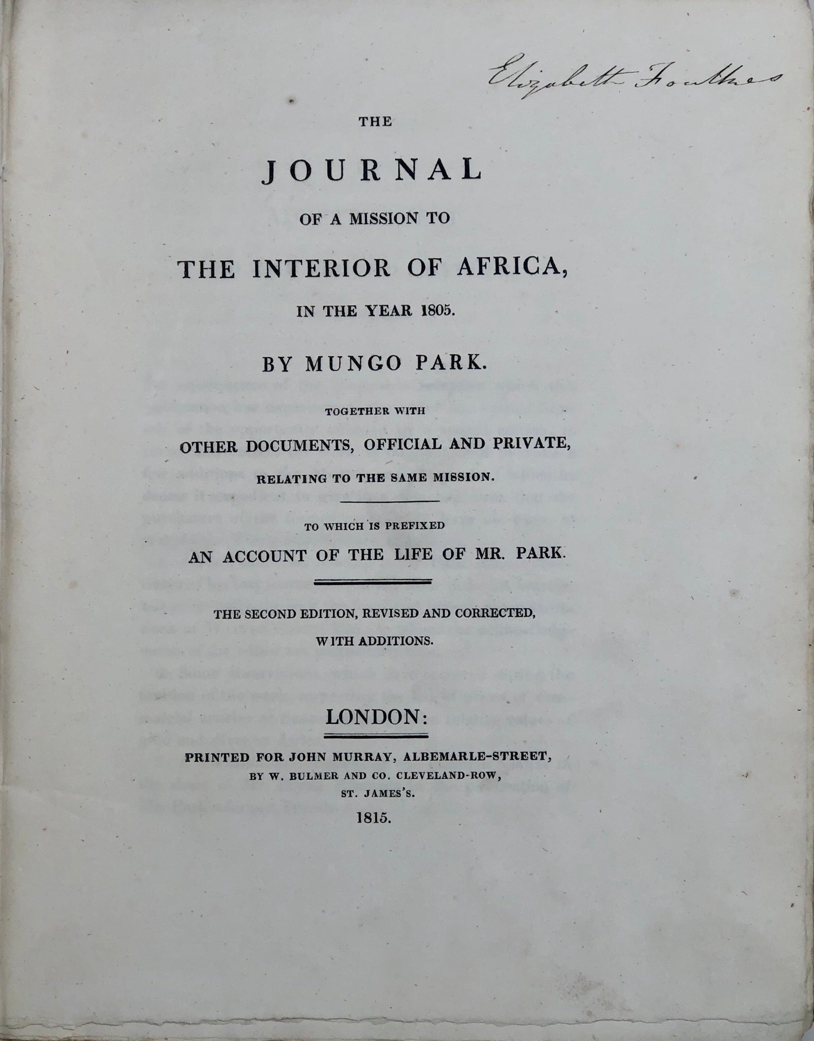 The Journal of a Mission to the Interior of Africa in the Year 1805.