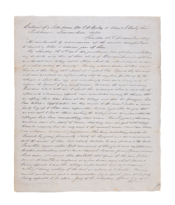 Extract of a Letter from Mr. F. B. Birley to Mess. J. Birley Sons, Kirkham Lancashire, dated Canton 28th December 1847.