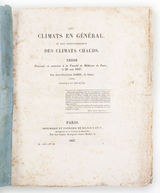 Des Climats en General, et plus particulierement des climats chauds...