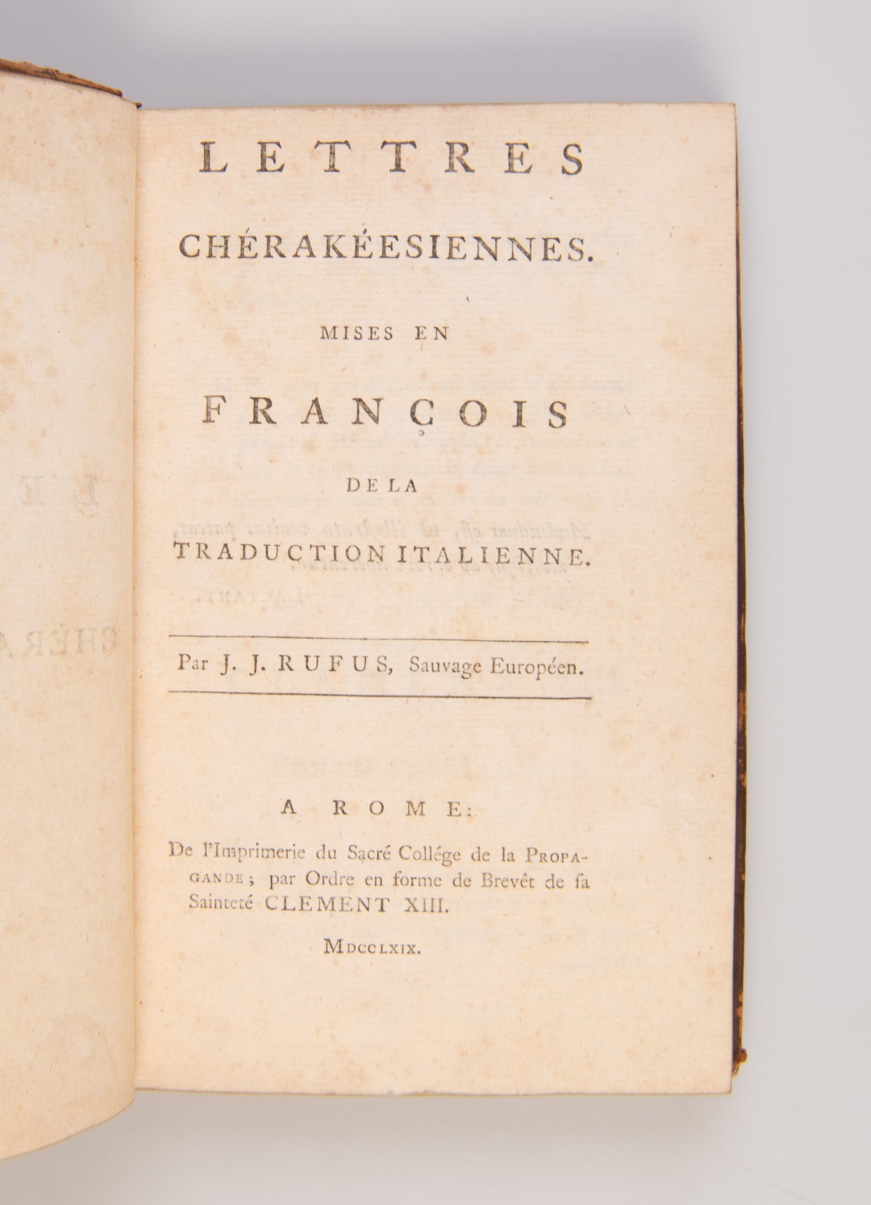 Lettres Cherakeesiennes mises en Francois de la Traduction Italienne.