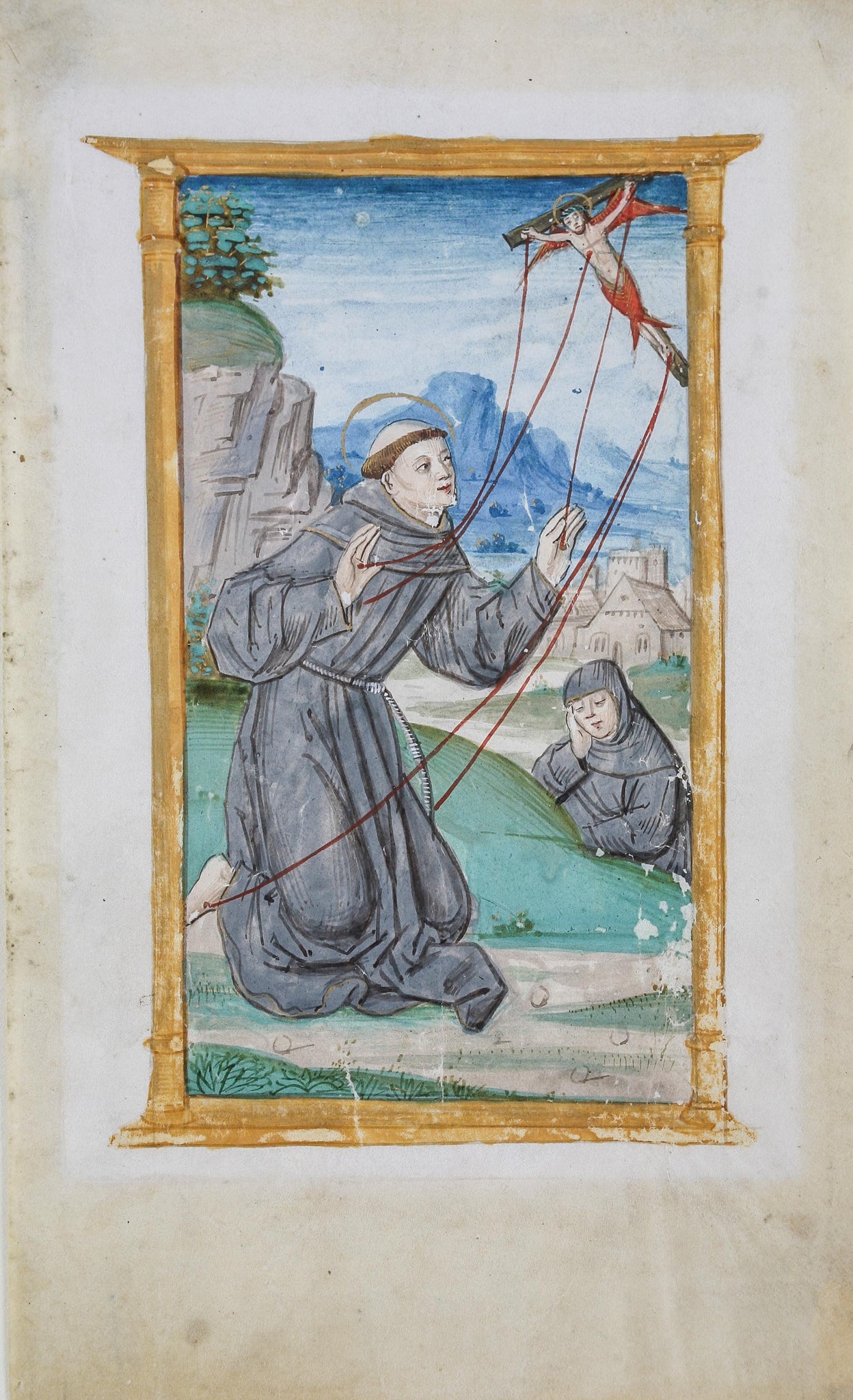 The Stigmatization of St Francis, miniature on a vellum leaf probably from a Book of Hours. France (Paris), c.1500-