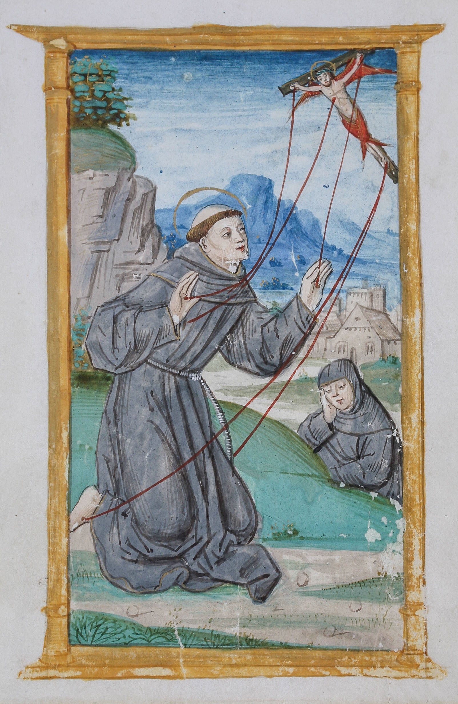 The Stigmatization of St Francis, miniature on a vellum leaf probably from a Book of Hours. France (Paris), c.1500-