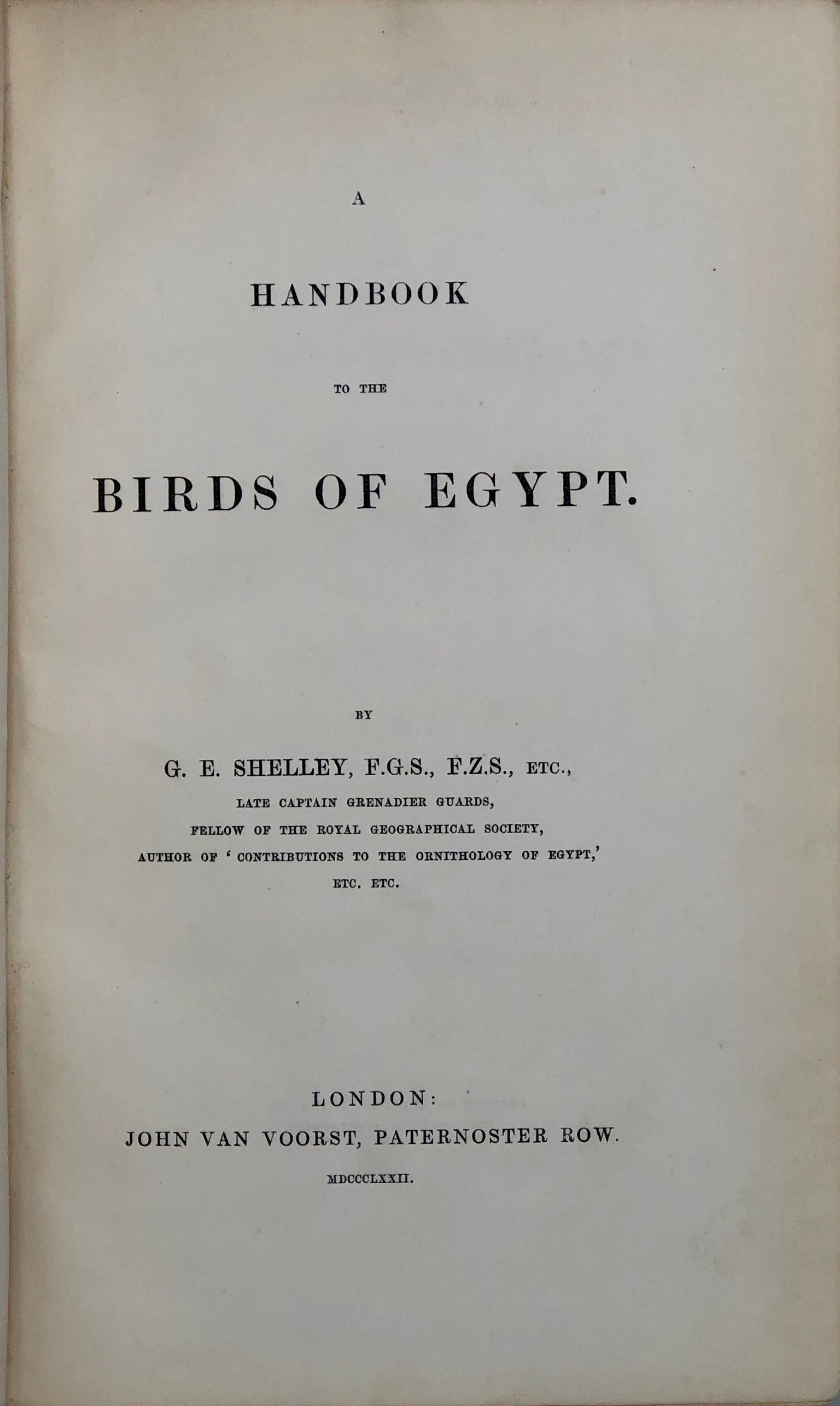 A Handbook to the Birds of Egypt.