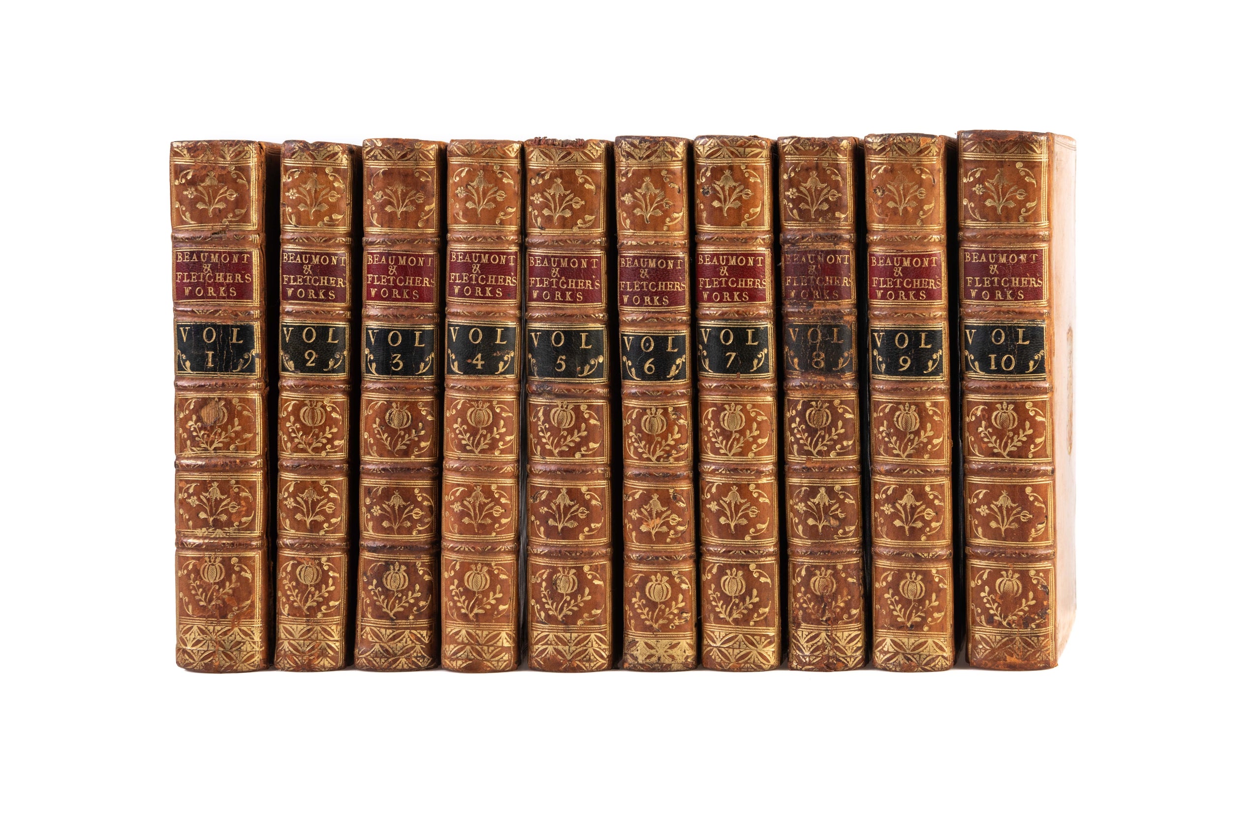 The Works of Mr. Francis Beaumont and Mr. John Fletcher. Volume the First. [- Tenth.] Printed under the Inspection of Mr. Theobald.
