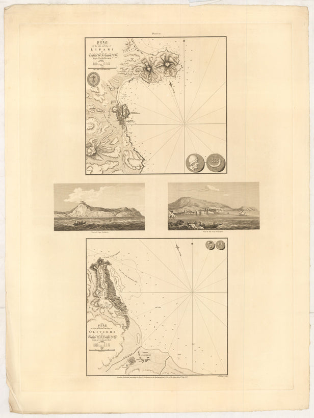 [composite sheet]: Plan of the City and Bay of Lipari ... // View of Cape Tyndaris. // View of the City of Lipari. // Plan of Port Madonna & the Bay of Olivieri ...