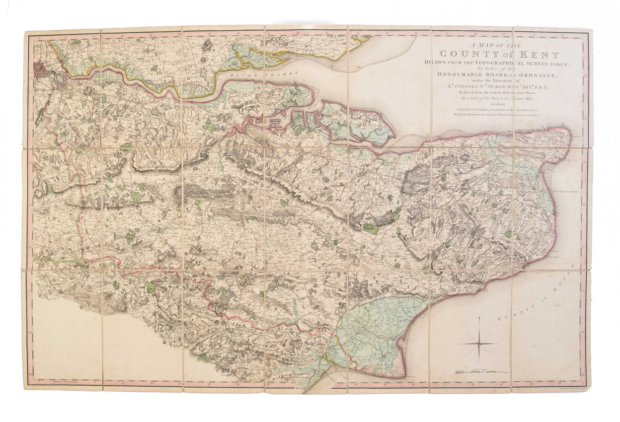 A Map of the County of Kent Drawn from the Topographical Survey taken, by Order of the Honourable Board of Ordnance, under the Direction of Lt. Colonel Wm. Mudge, Royl. Arty. F.R.S. Reduced from the large map in four Sheets, by a Scale of One Inch to two